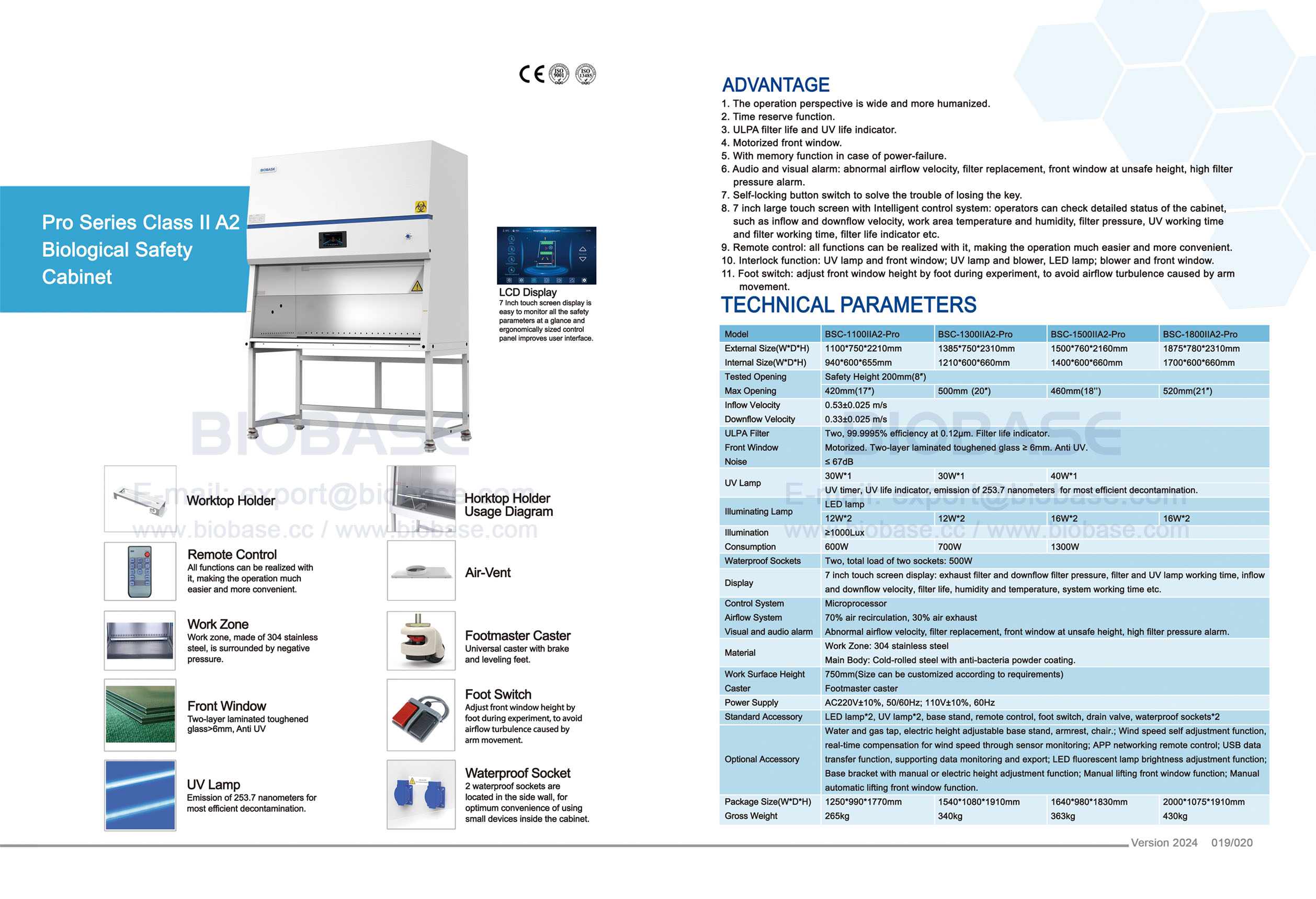 19-20 Pro Series Class II A2 Cabinet de sécurité biologique