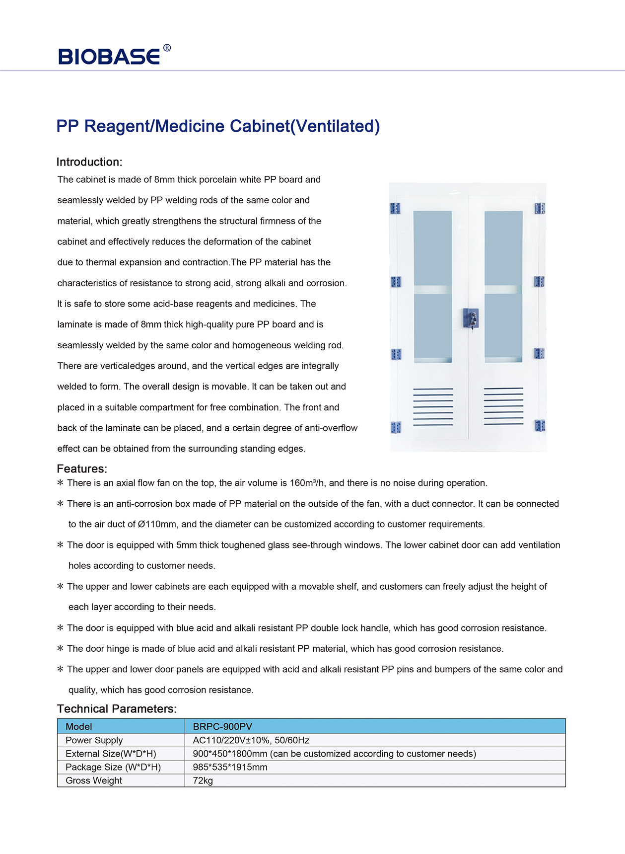 Armoire à pharmacie pour réactifs PP (ventilée)