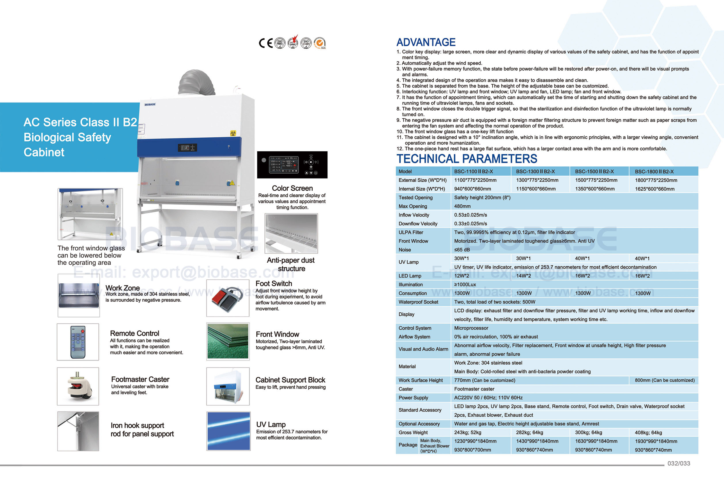 32-33 AC Série Classe II B2 Cabinet de sécurité biologique BSC-1100 II B2-X & BSC-1300 II B2-X & BSC-1500 II B2-X & BSC-1800 II B2-X