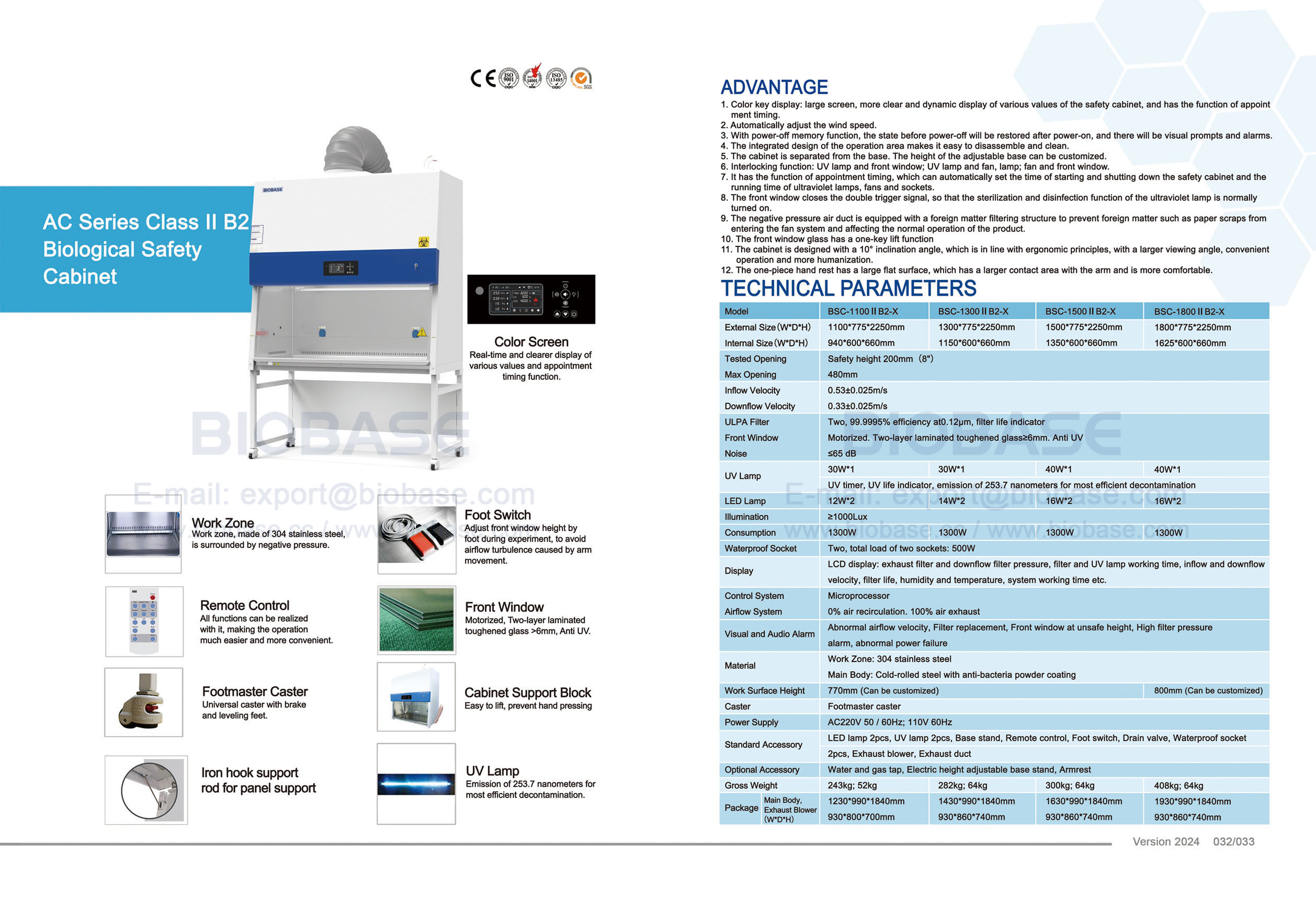 32-33 Poste de sécurité biologique série AC classe II B2 BSC-1100 II B2-X & BSC-1300 II B2-X & BSC-1500 II B2-X & BSC-1800 II B2-X