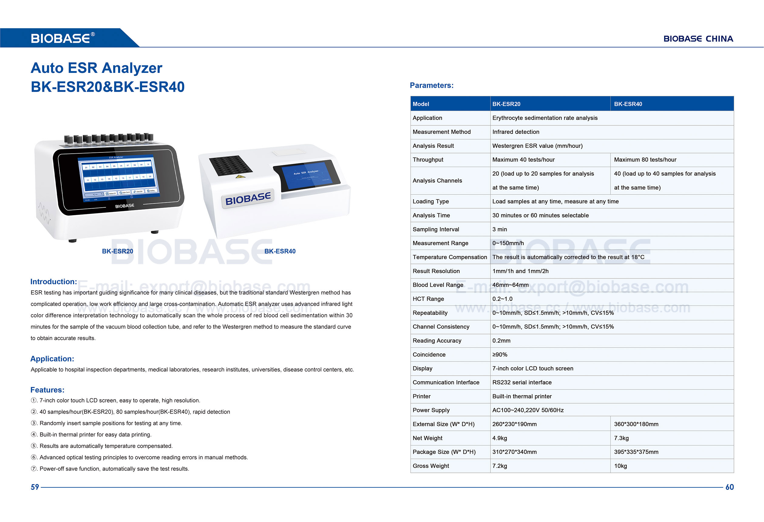 59-60 Analyseur ESR automatique BK-ESR20 et BK-ESR40