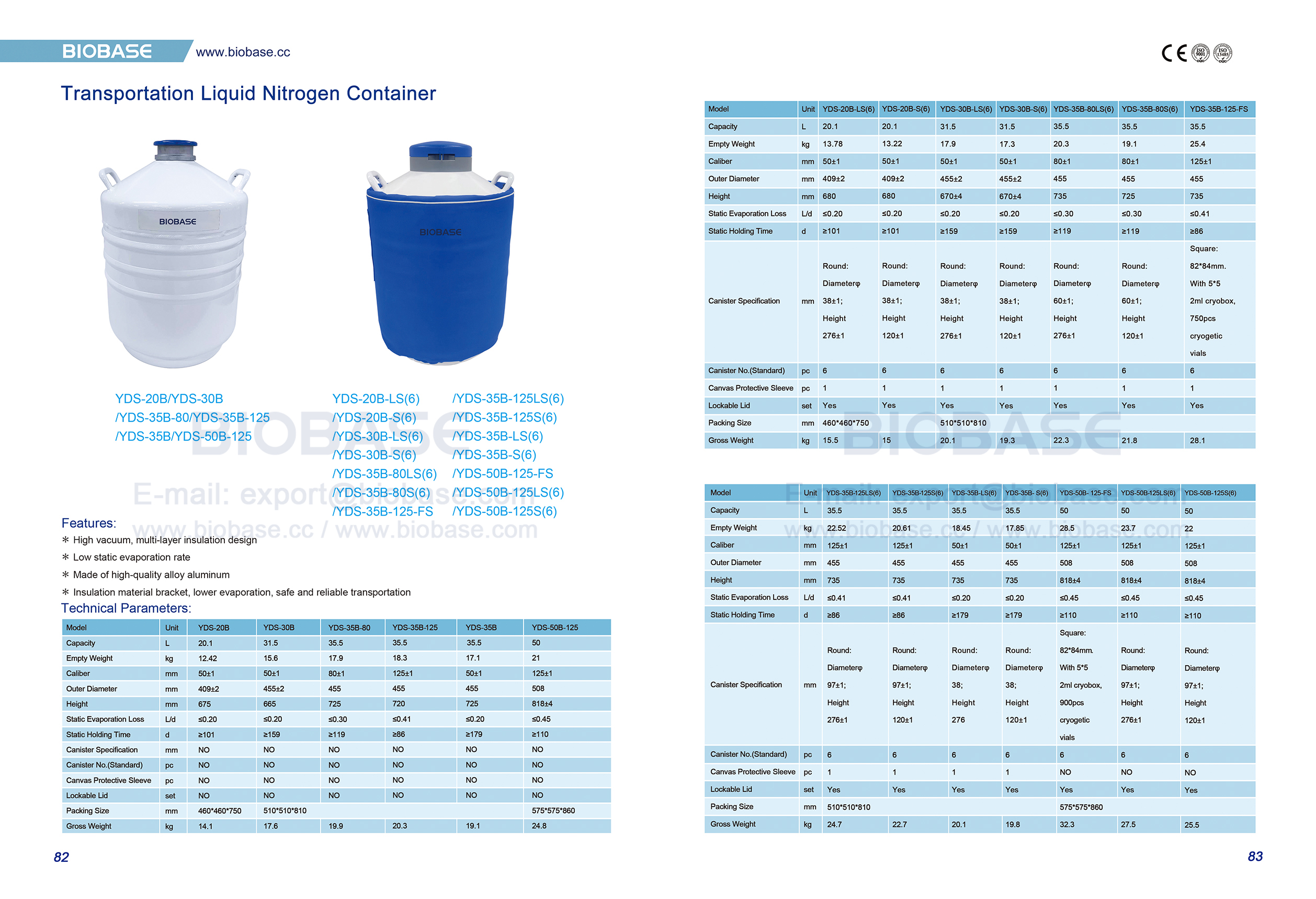 82-83 Conteneur d'azote liquide de transport