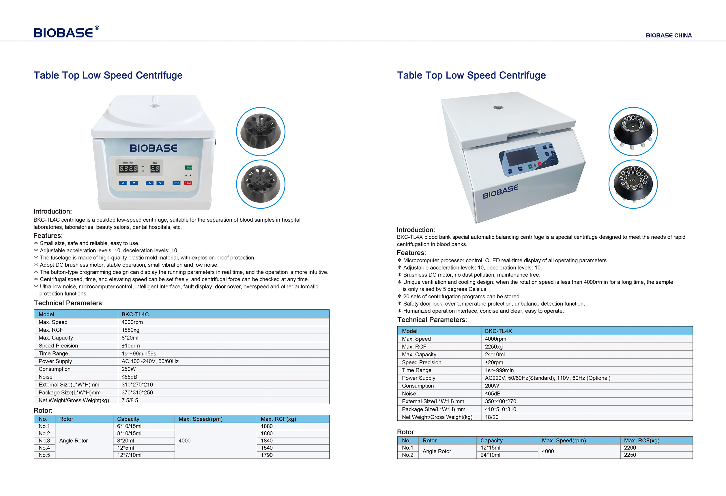 Centrifugeuse de table basse vitesse BKC-TL4C et BKC-TL4X