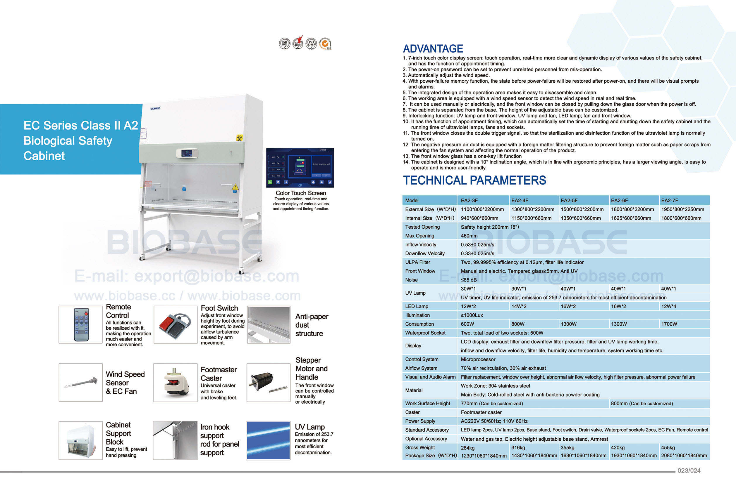 23-24 EC Series Classe II A2 Cabinet de sécurité biologique EA2-3F & EA2-4F & EA2-5F & EA2-6F & EA2-7F