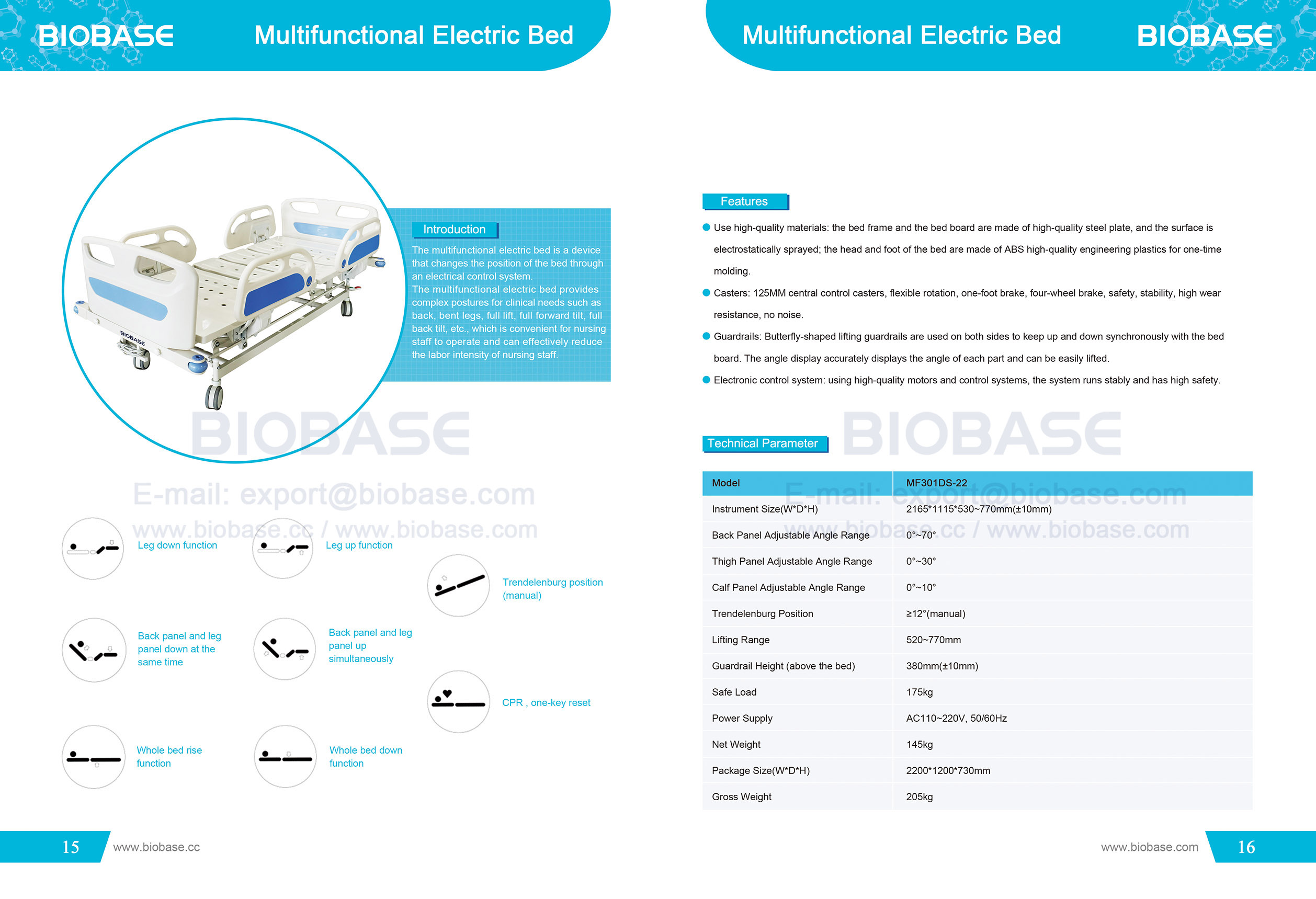 15-16 lit électrique multifonctionnel MF301DS-22