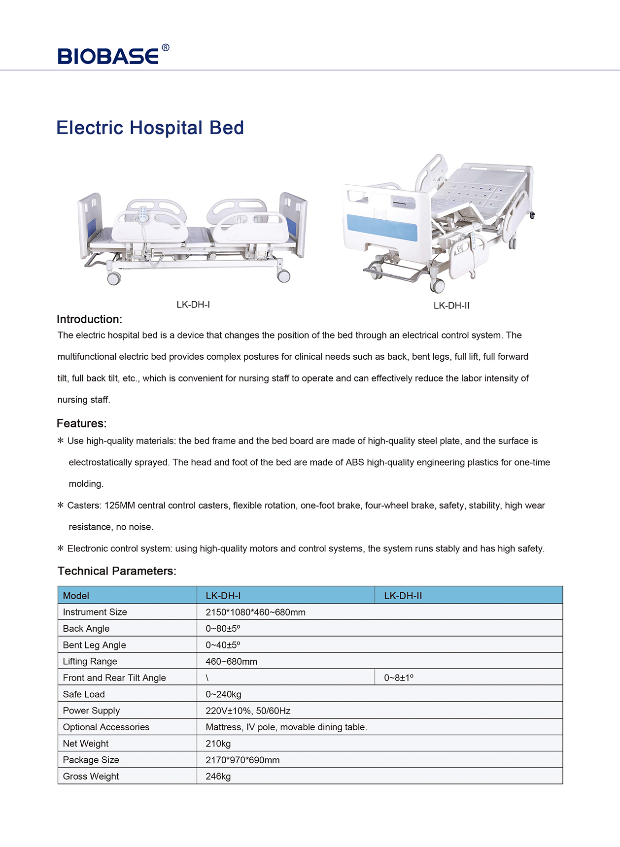 Lit d'hôpital électrique