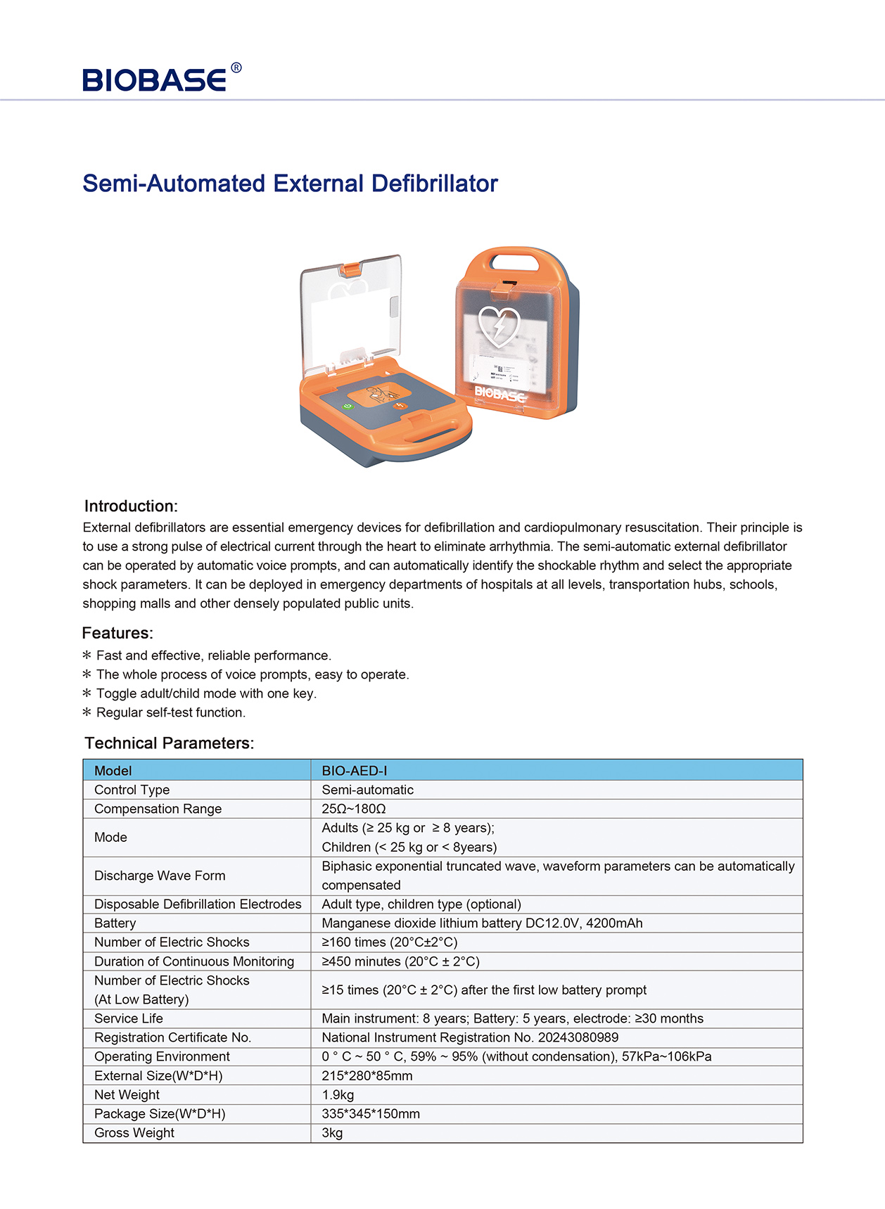 Défibrillateur externe semi-automatique BIO-AED-I