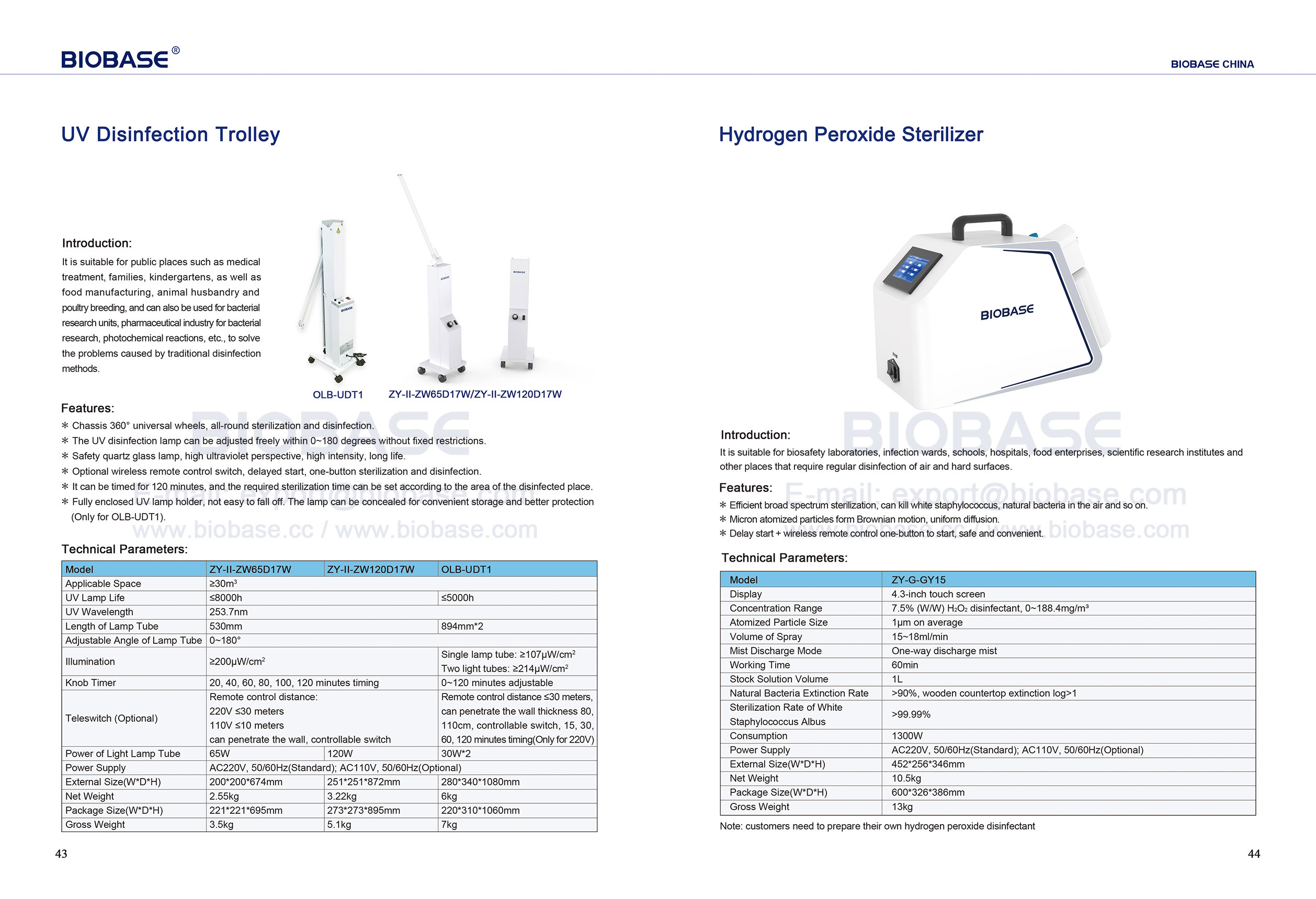 43-44 St&eacute;rilisateur de chariot de d&eacute;sinfection UV et de peroxyde d'hydrog&egrave;ne