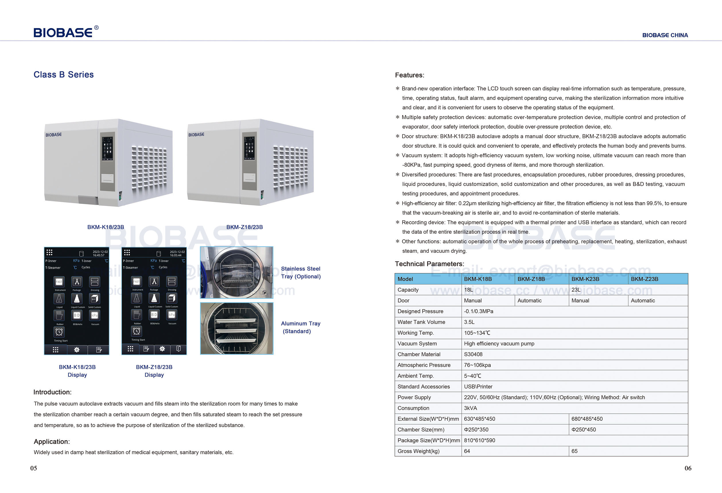 5-6 Autoclave de table classe B série BKM-K18B Z18B et K23B Z23B