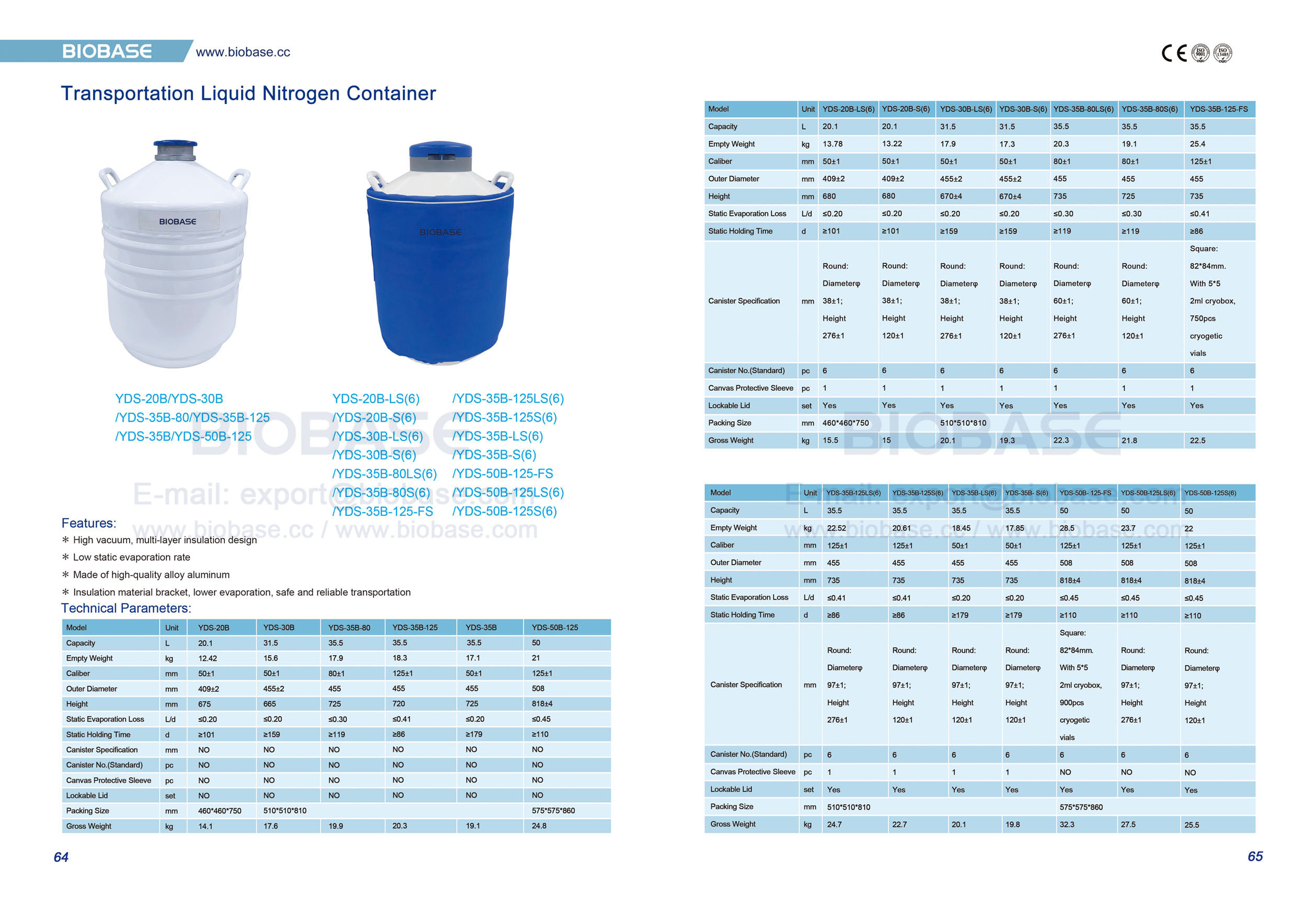 64-65 Conteneur d'azote liquide de transport