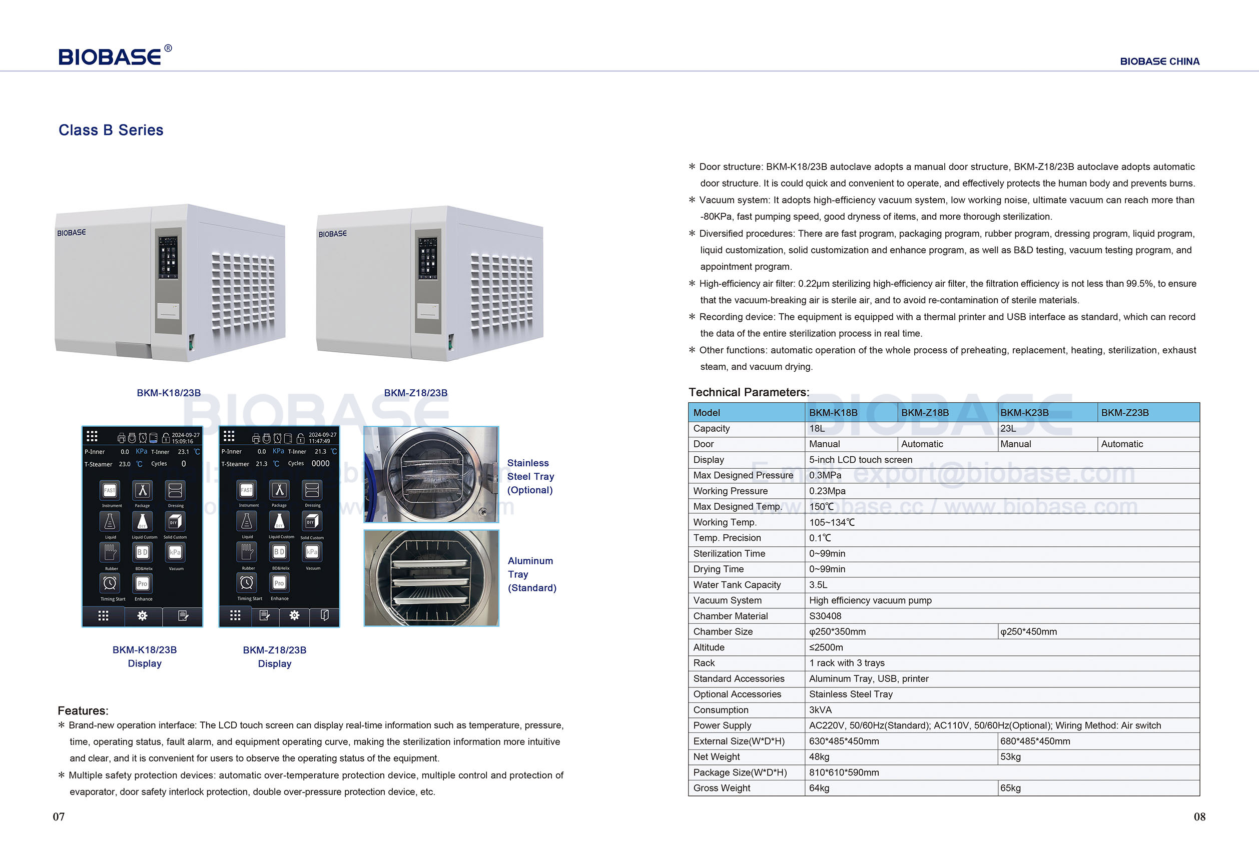 7-8 Table Top Autoclave Classe B BKM-K18B Z18B & K23B Z23B
