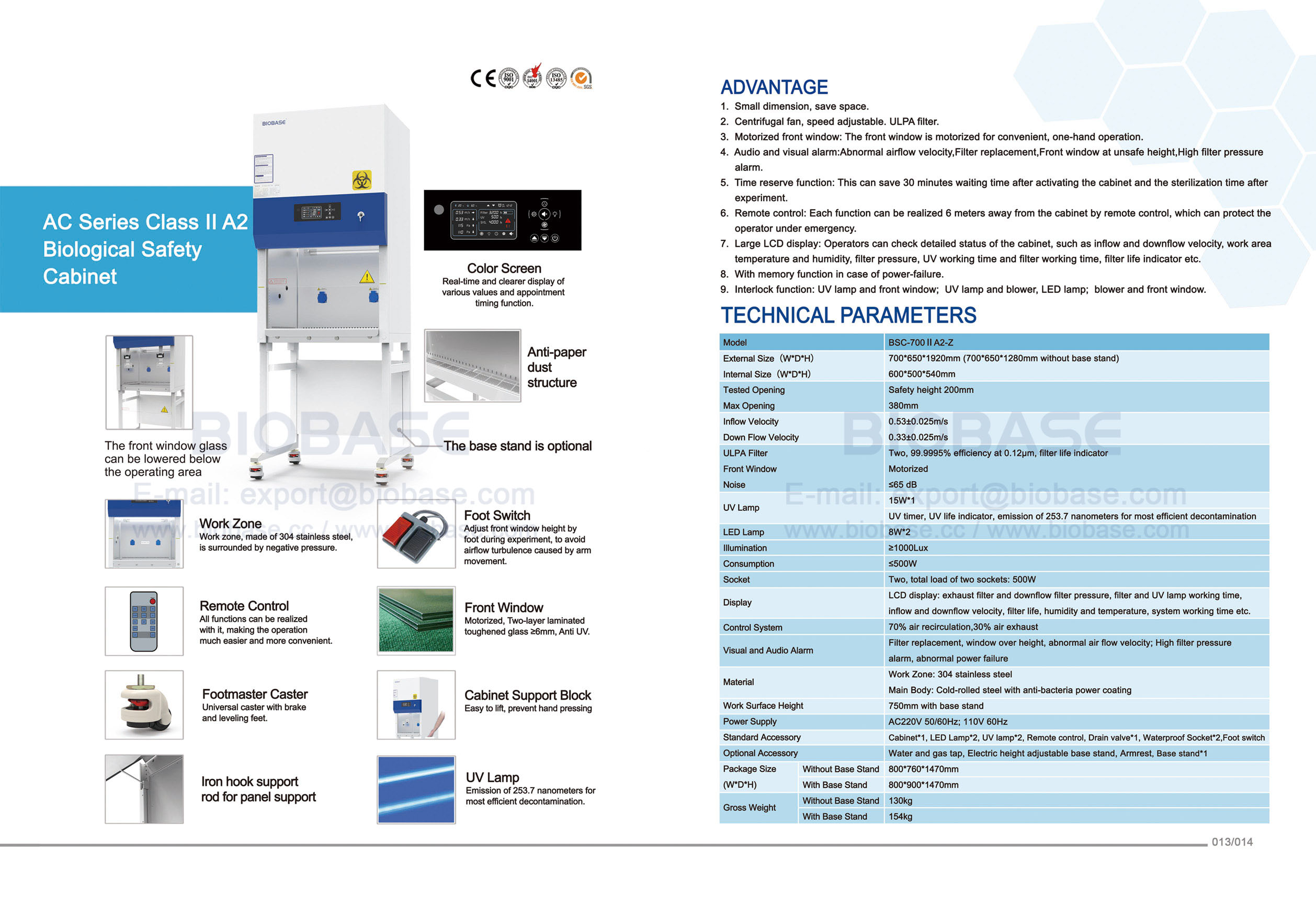 13-14 AC Série Classe II A2 Cabinet de sécurité biologique BSC-700 II A2-Z
