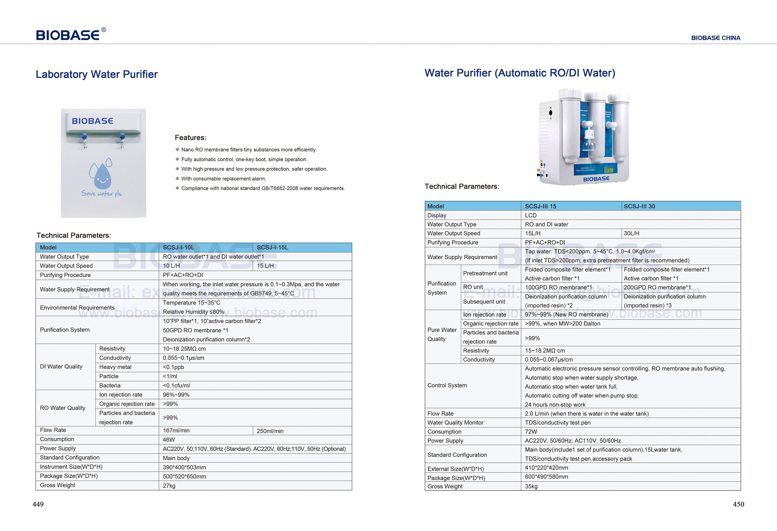 449-450 Laboratoire Purificateur d'eau et purificateur d'eau (RO di Water)