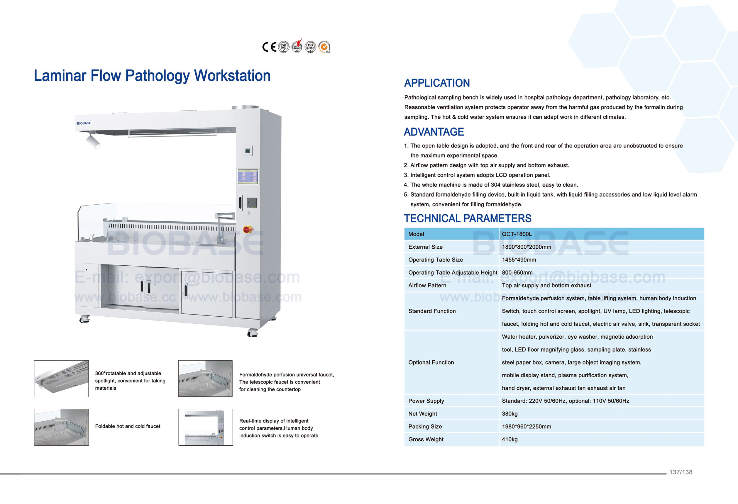 137-138 Poste de travail de pathologie à flux laminaire