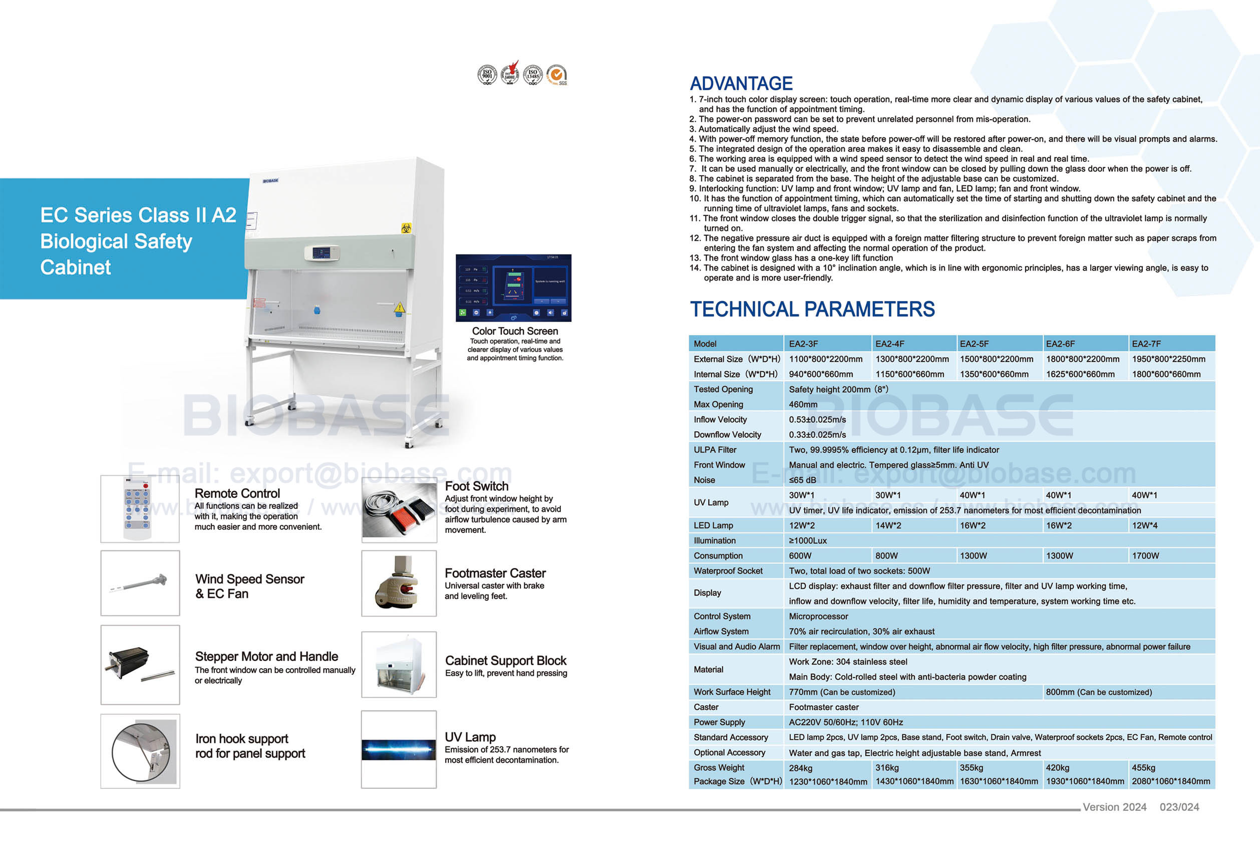 23-24 Poste de sécurité biologique série EC classe II A2 EA2-3F & EA2-4F & EA2-5F & EA2-6F & EA2-7F