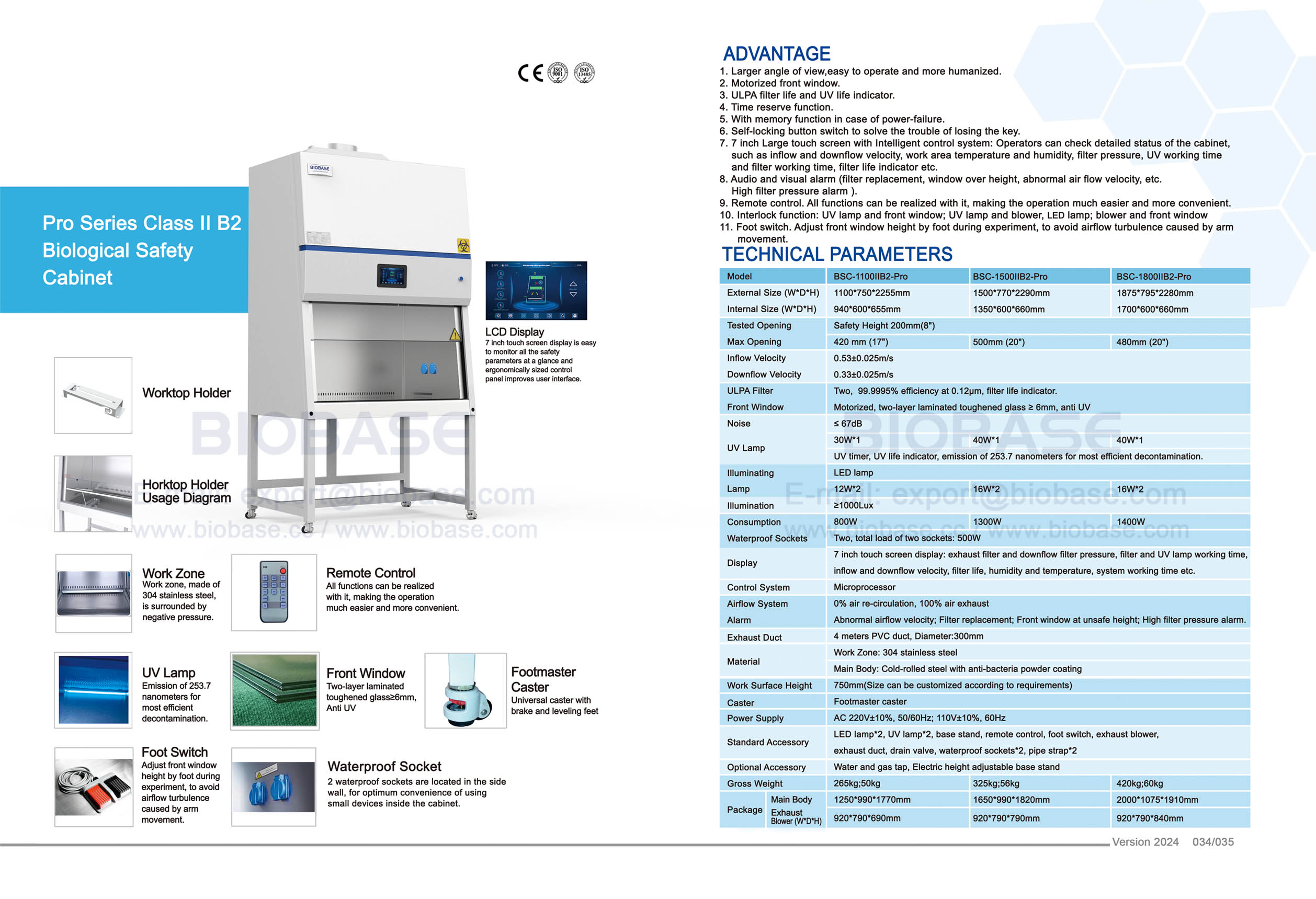 Poste de sécurité biologique 34-35 Pro Series Classe II B2