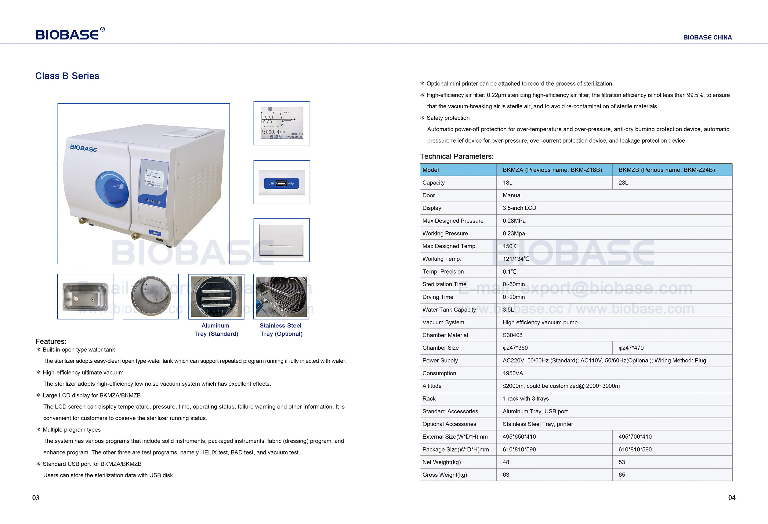 3-4 Autoclave de table série Classe B