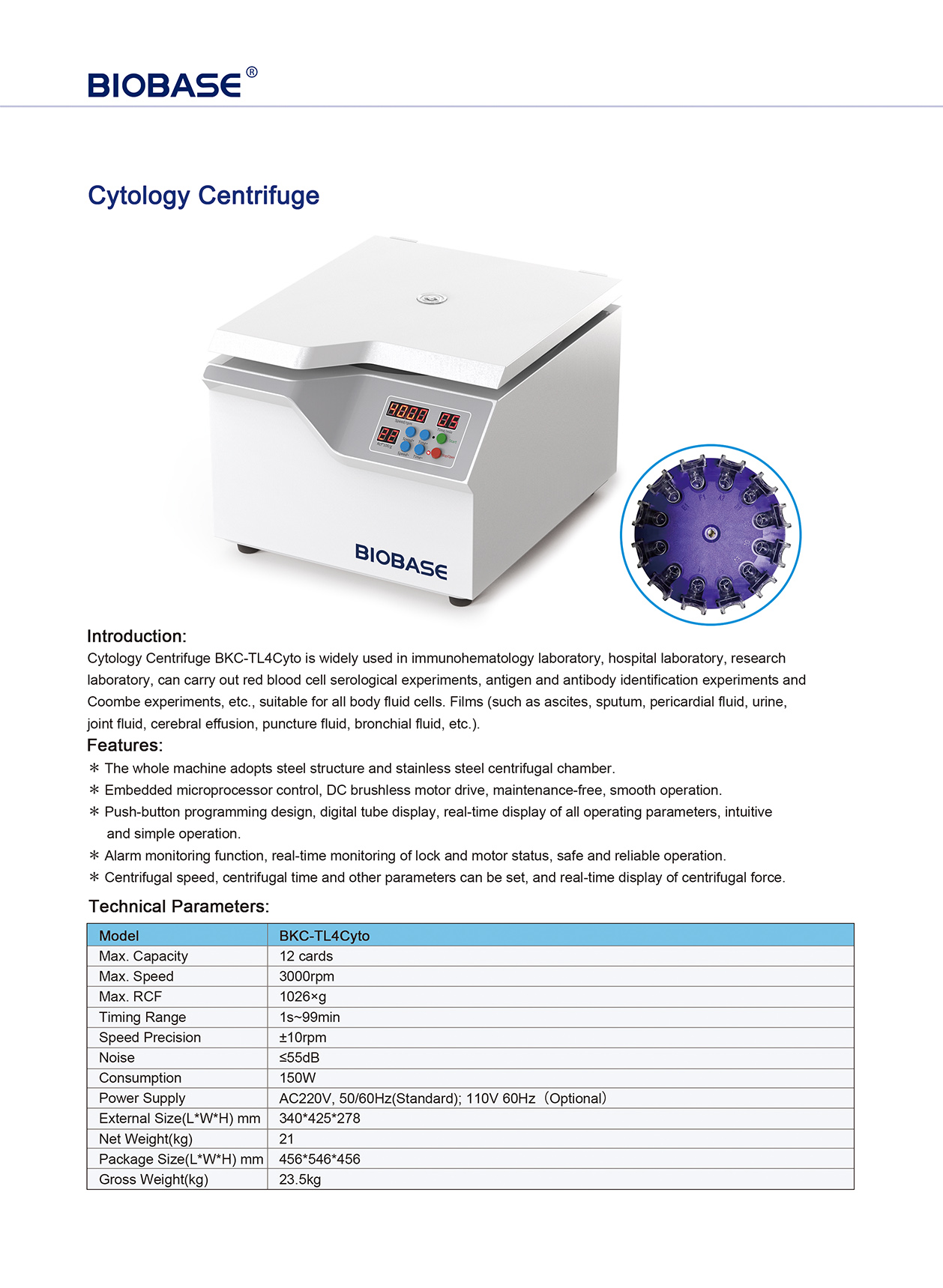 Centrifugeuse de cytologie BKC-TL4Cyto