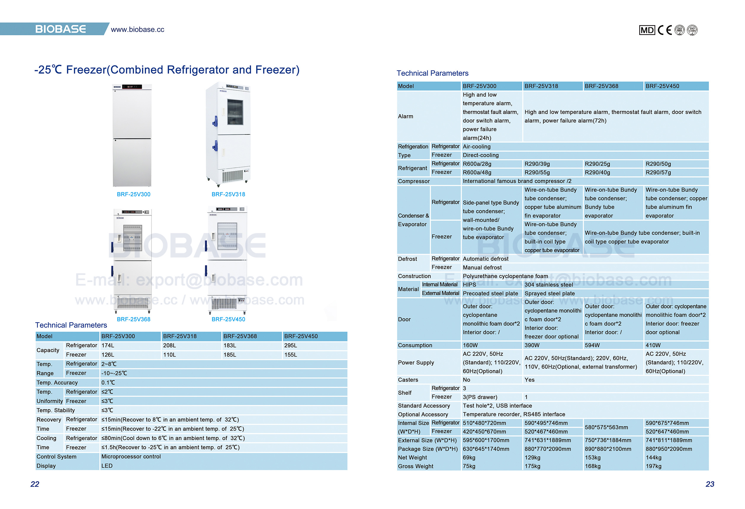 22-23 -25 ℃ Freezer (réfrigérateur combiné et congélateur)