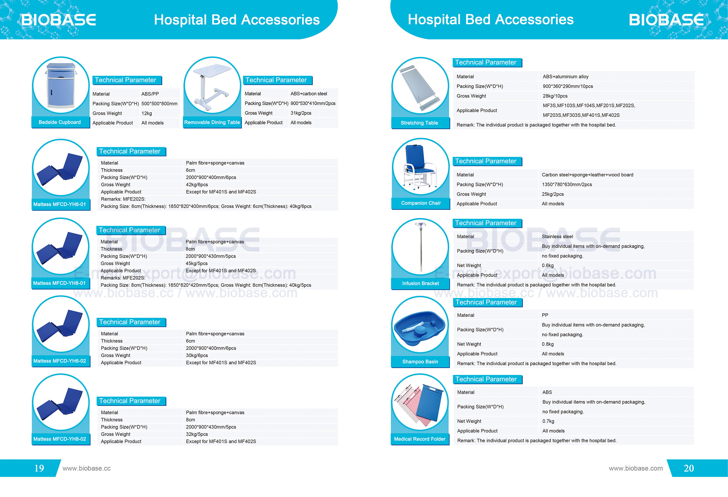 19-20 accessoires de lit d'hôpital