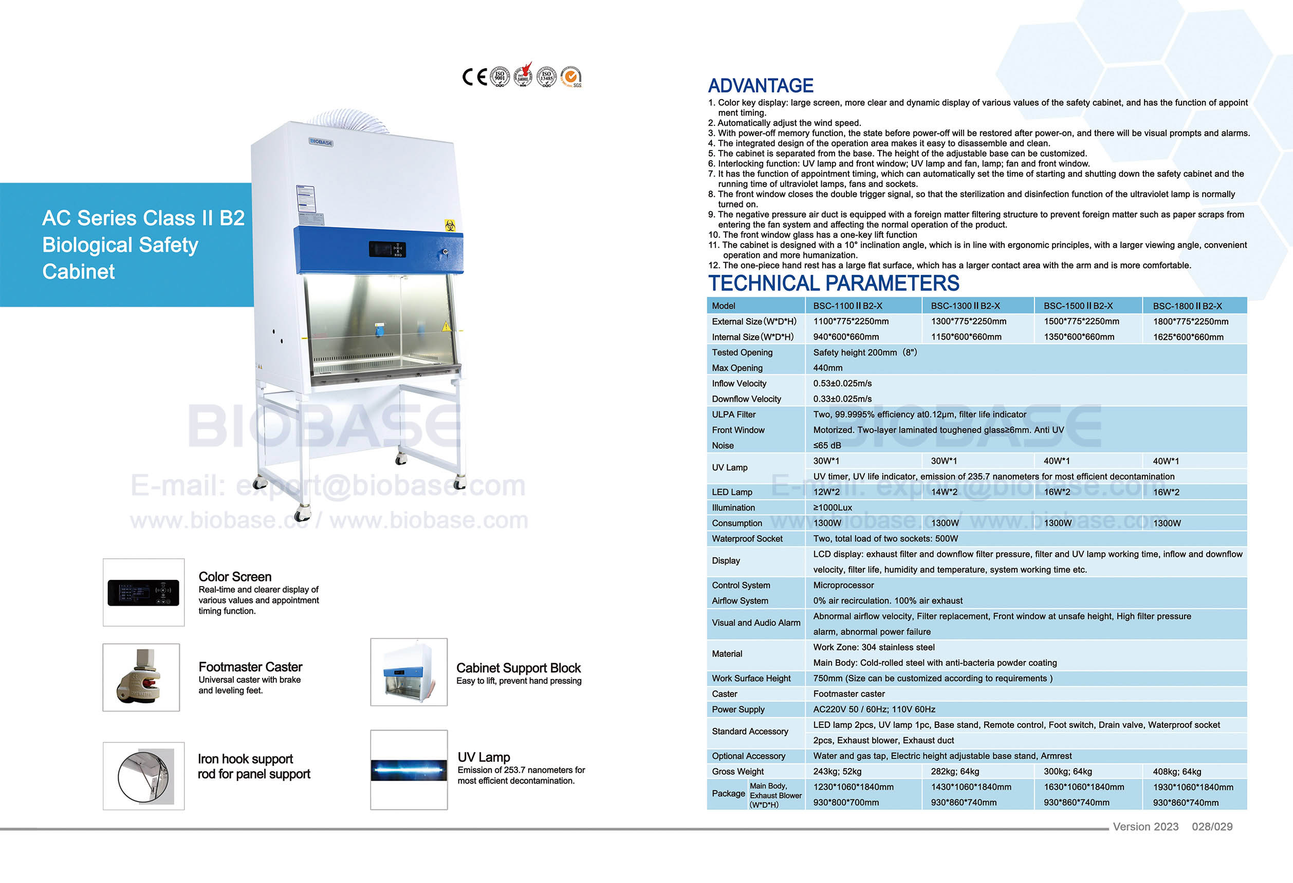 28-29 Série AC Classe II A2Armoire de sécurité biologique BSC-1100 II B2-X & BSC-1300 II A2-X & BSC-1500 II B2-X & BSC-1800 II B2-X