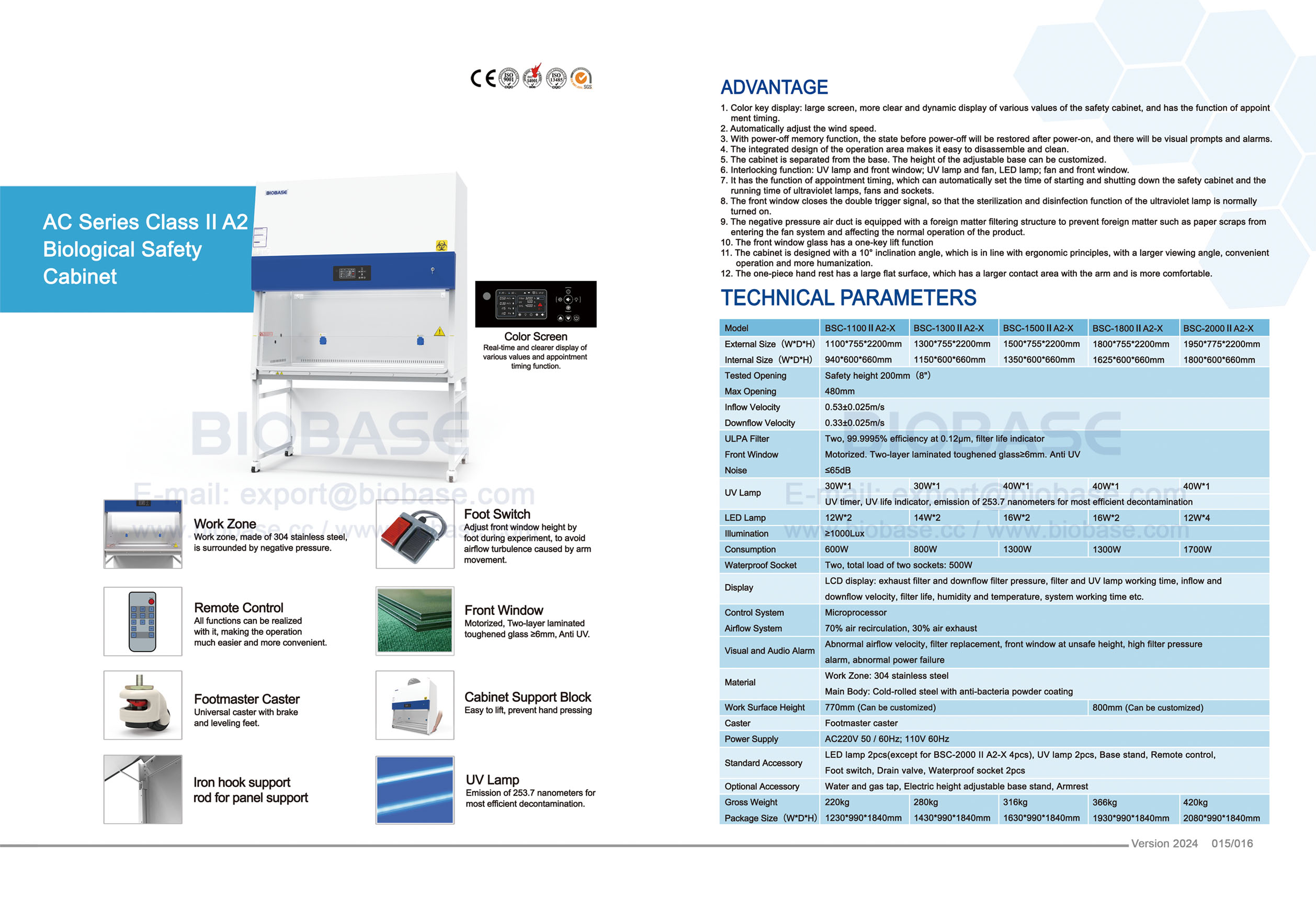 15-16 Poste de sécurité biologique série AC classe II A2 BSC-1100 II A2-X & BSC-1300 II A2-X & BSC-1300 II A2-X & BSC-1800 II A2-X & BSC-2000 II A2-X