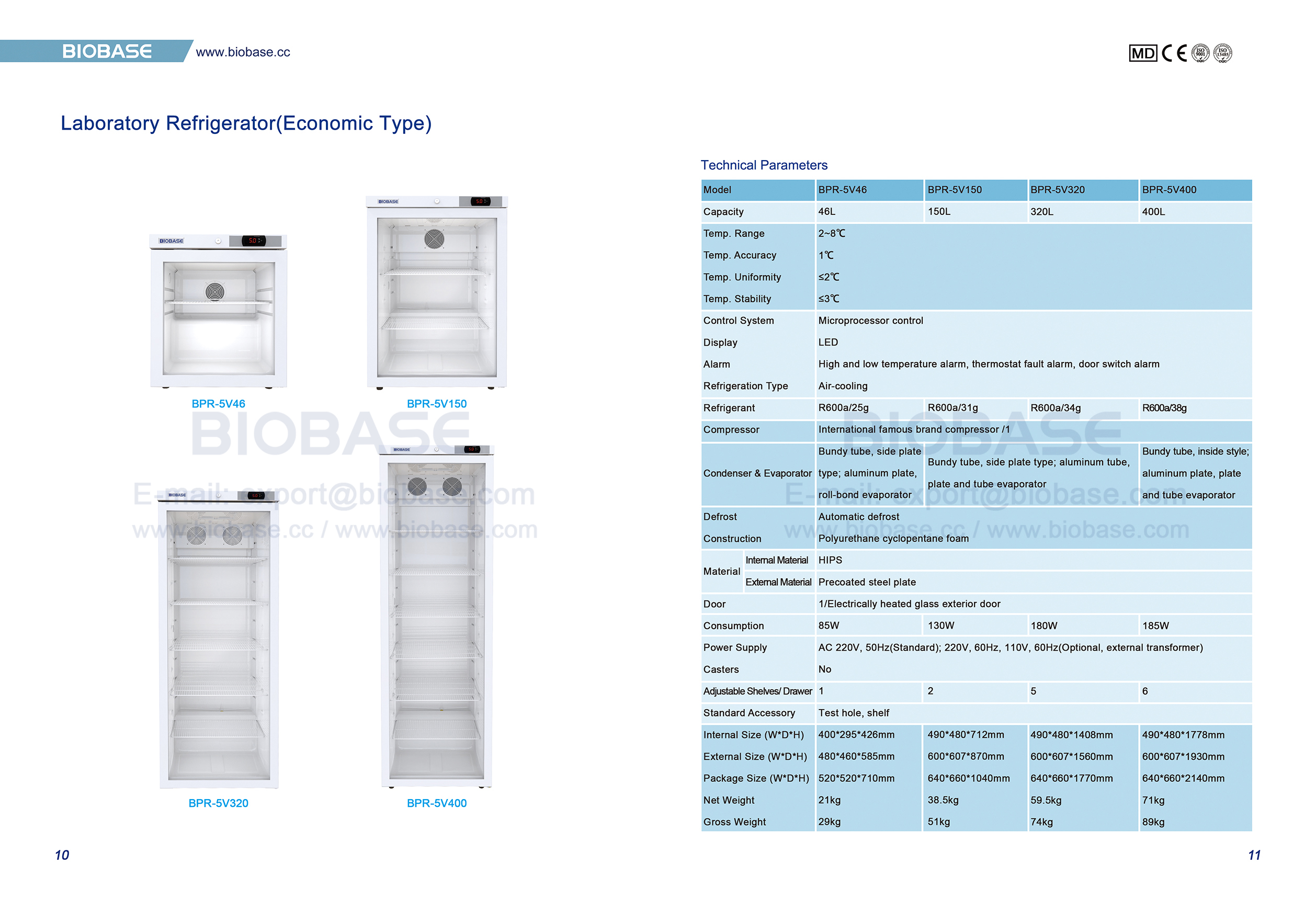 10-11 Réfrigérateur de laboratoire (type économique) BPR-5V46 BPR-5V150 BPR-5V320 BPR-5V400