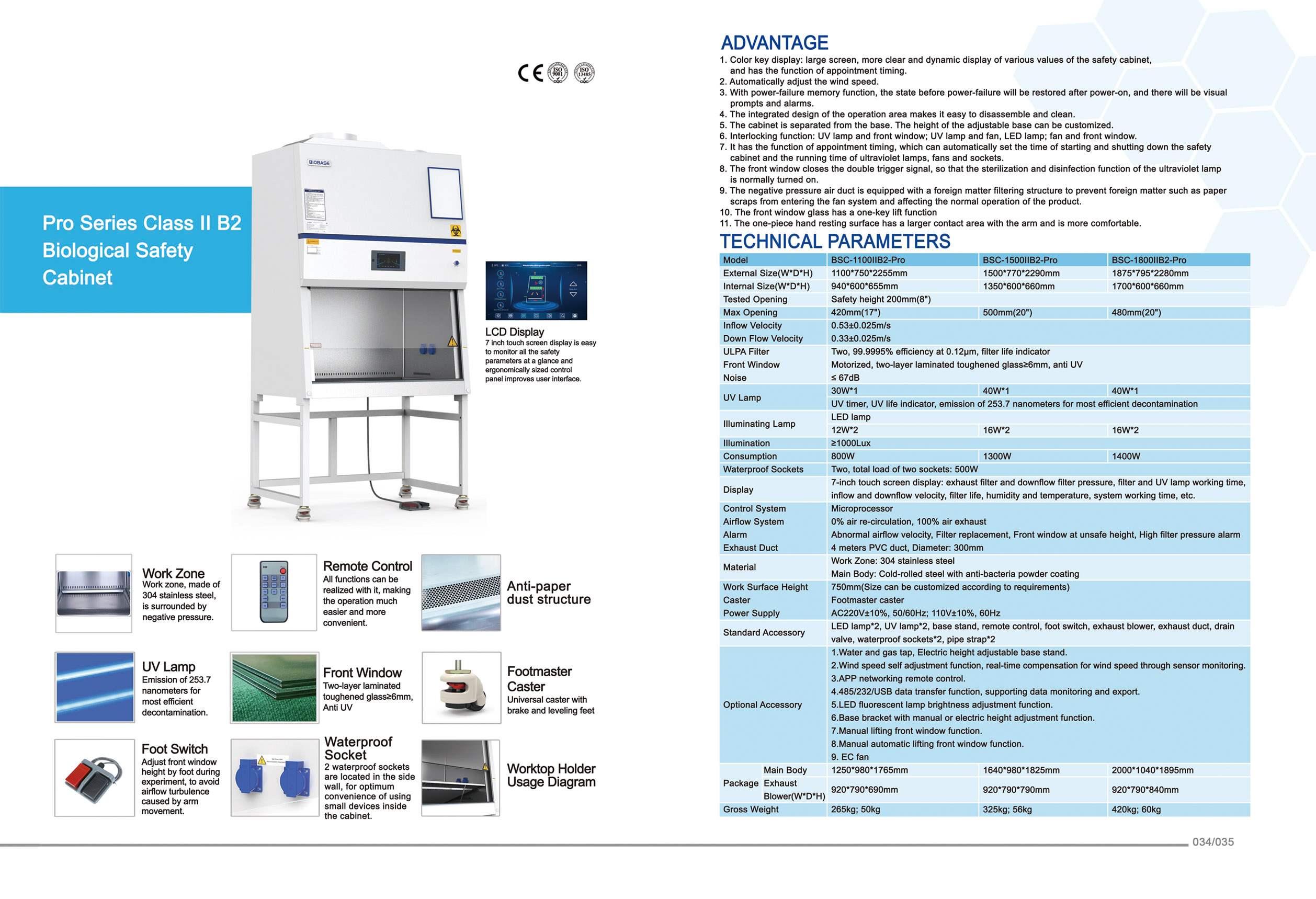 34-35 Pro Series Classe II B2 Cabinet de sécurité biologique
