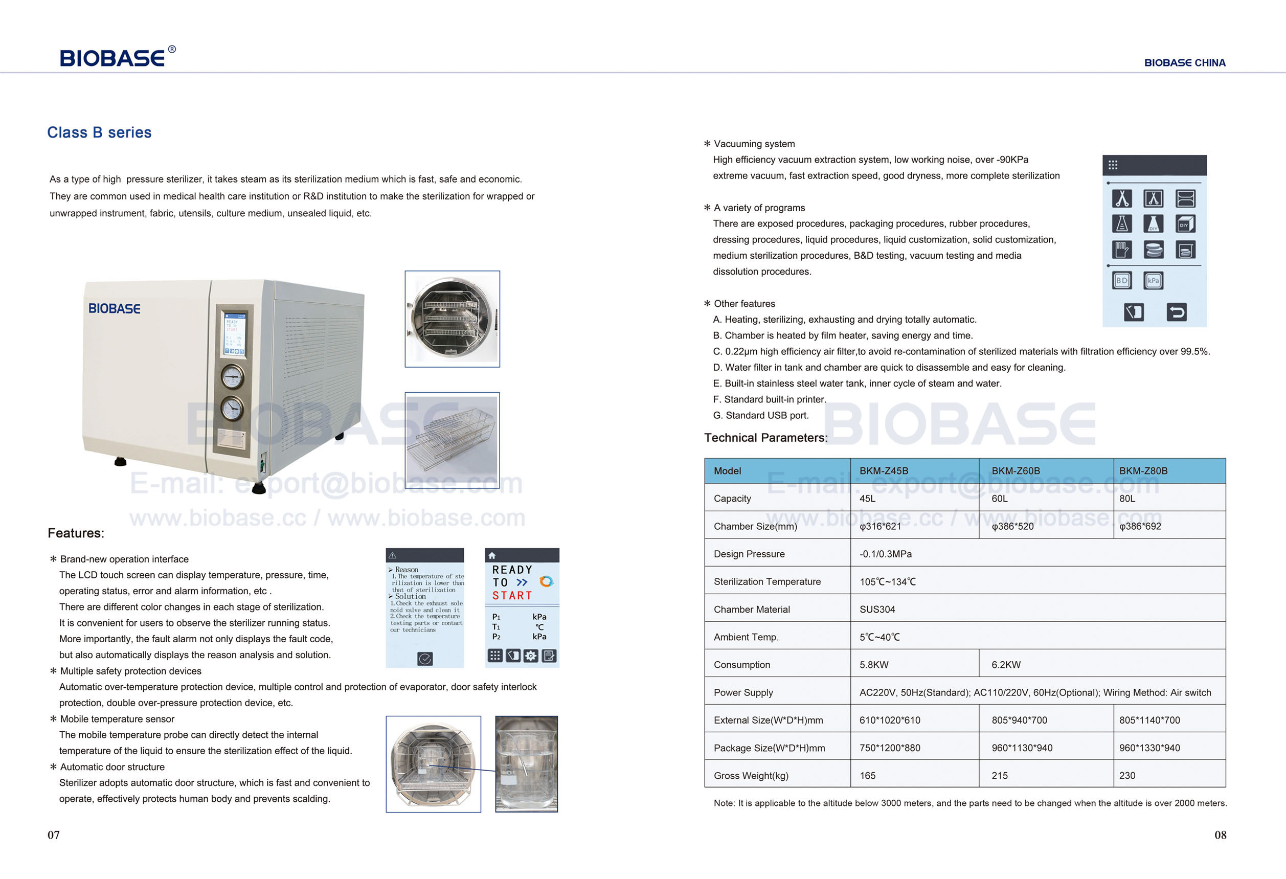 7-8 Série d'autoclaves de table de classe B