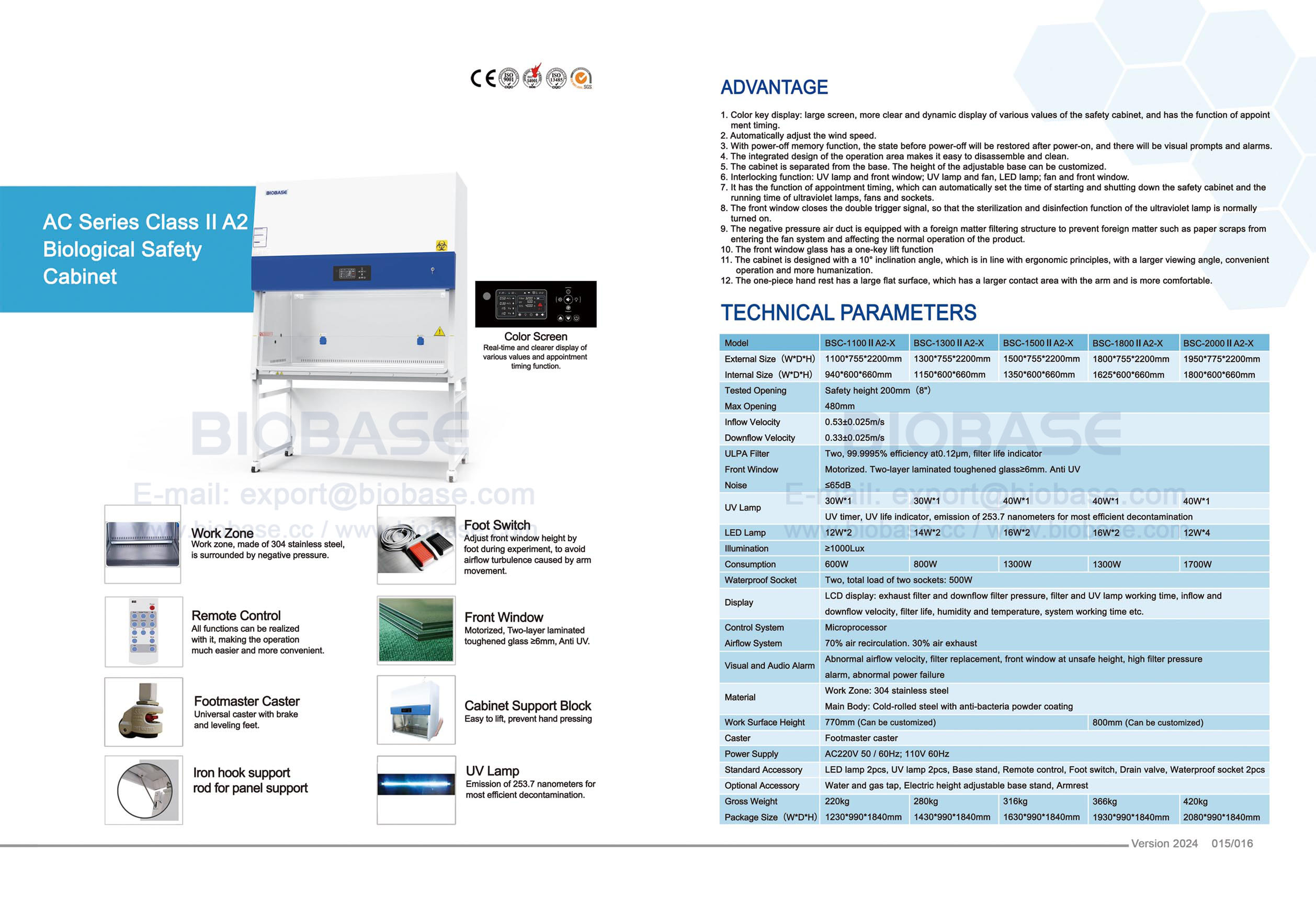 15-16 Poste de sécurité biologique série AC classe II A2 BSC-1100 II A2-X & BSC-1300 II A2-X & BSC-1300 II A2-X & BSC-1800 II A2-X & BSC-2000 II A2-X