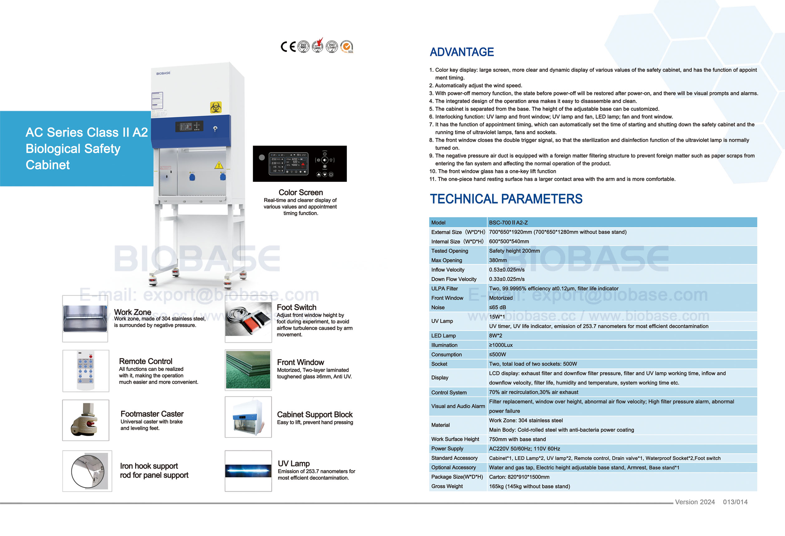 13-14 Armoire de sécurité biologique classe II A2 série AC BSC-700 II A2-Z