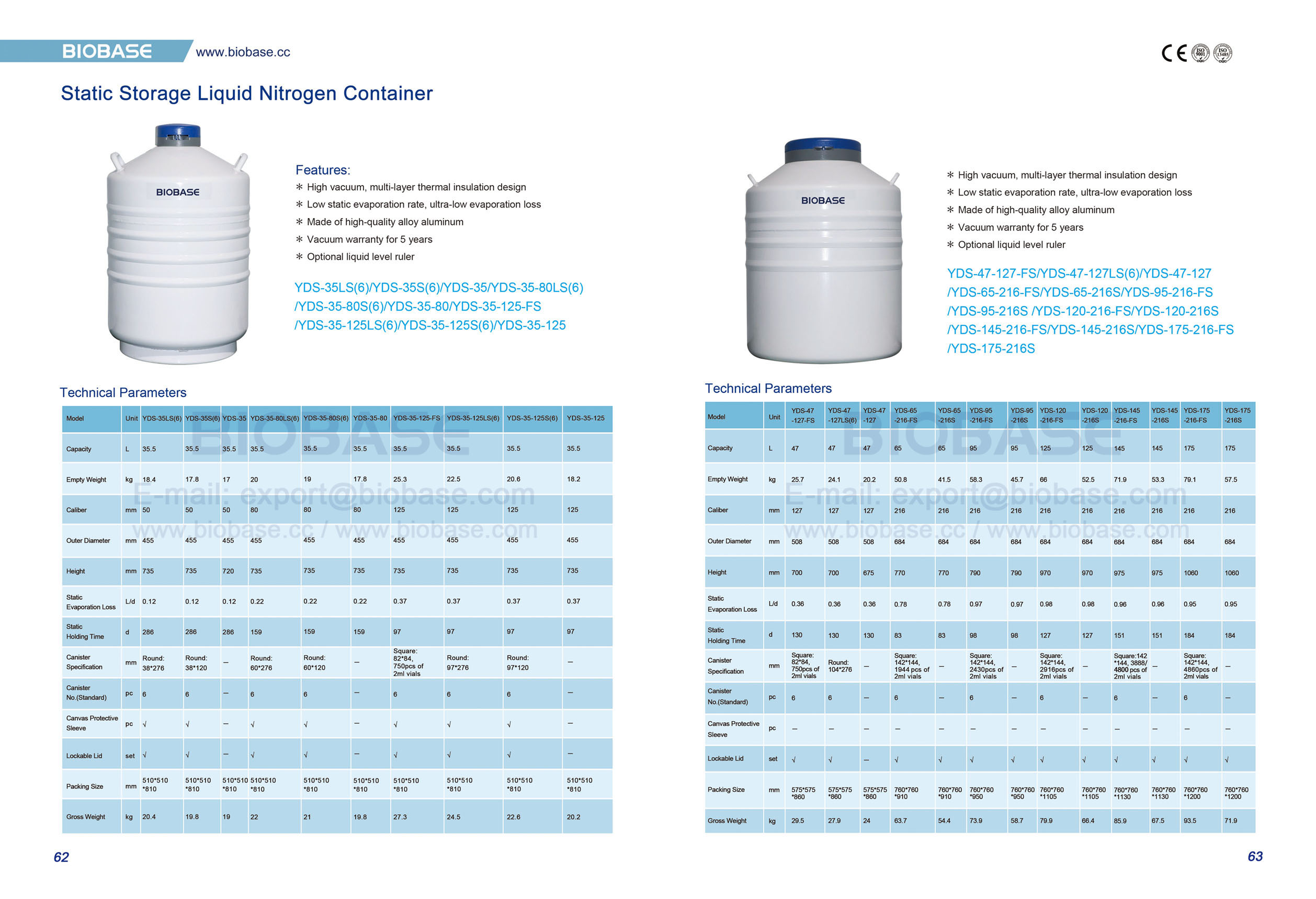 62-63 Conteneur d'azote liquide de stockage statique