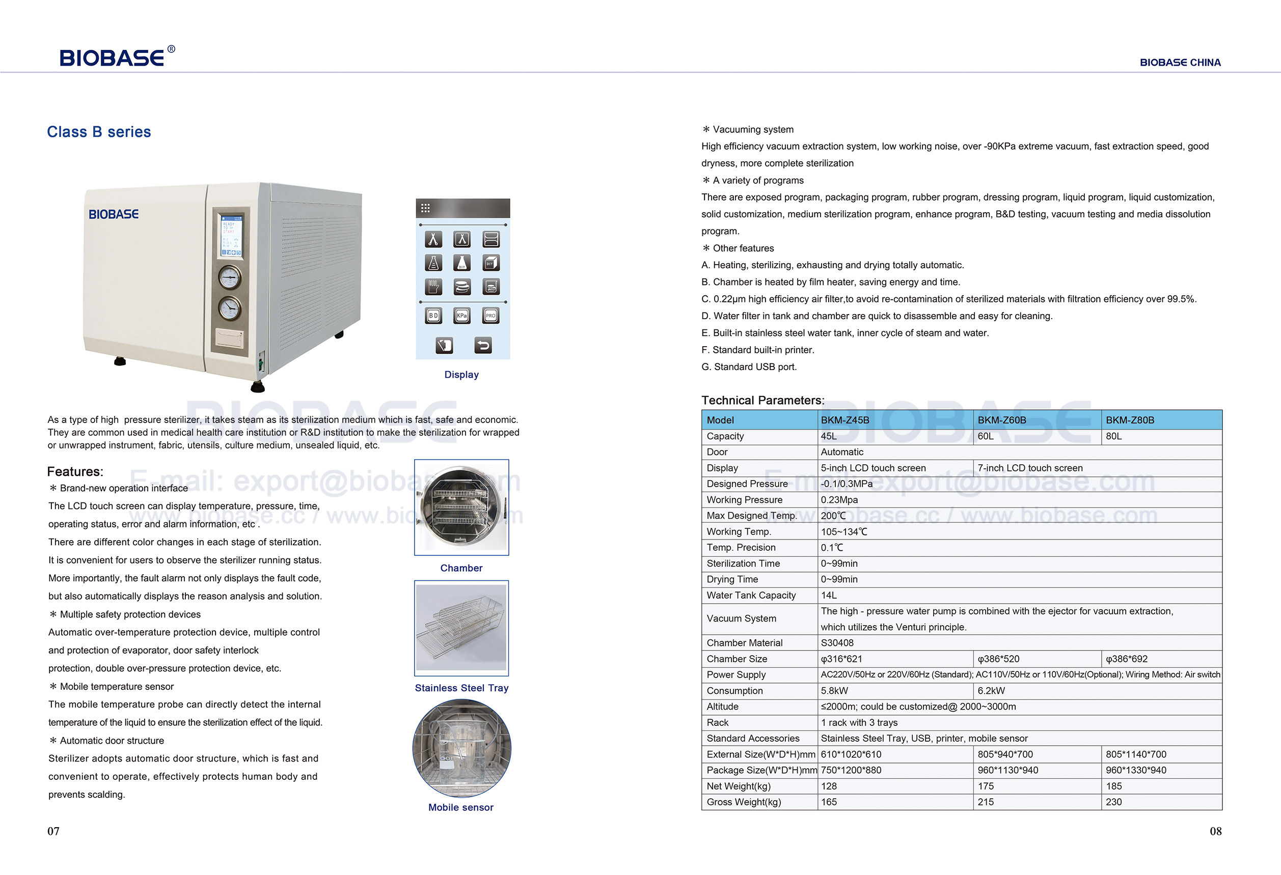 7-8 Série d'autoclaves de table de classe B