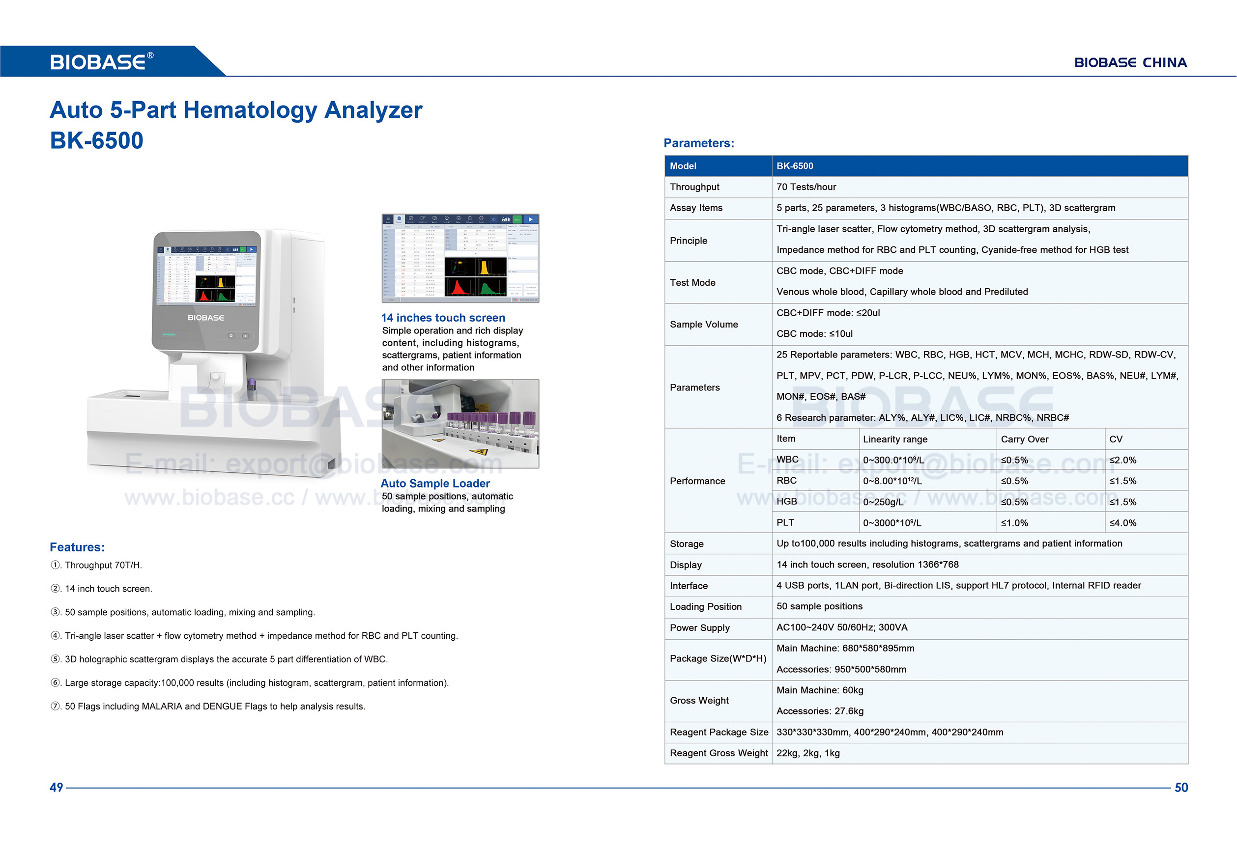 49 Analyseur d'hématologie automatique en 5 parties BK-6500