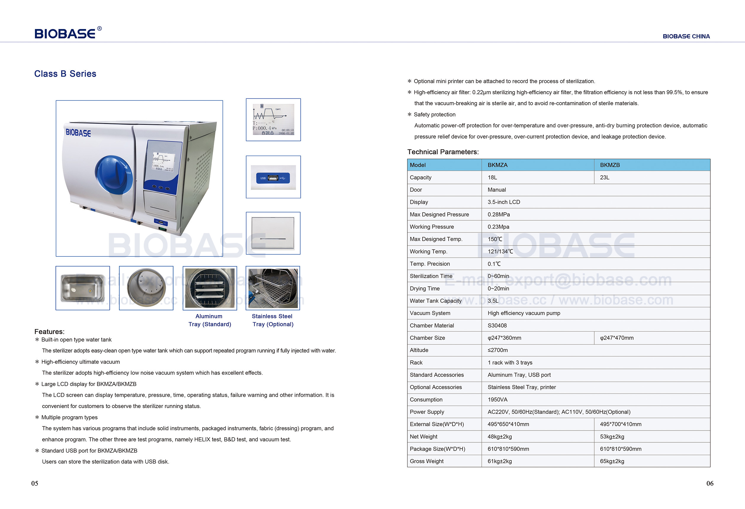 Série de classe B de la classe Autoclave 5-6 Table