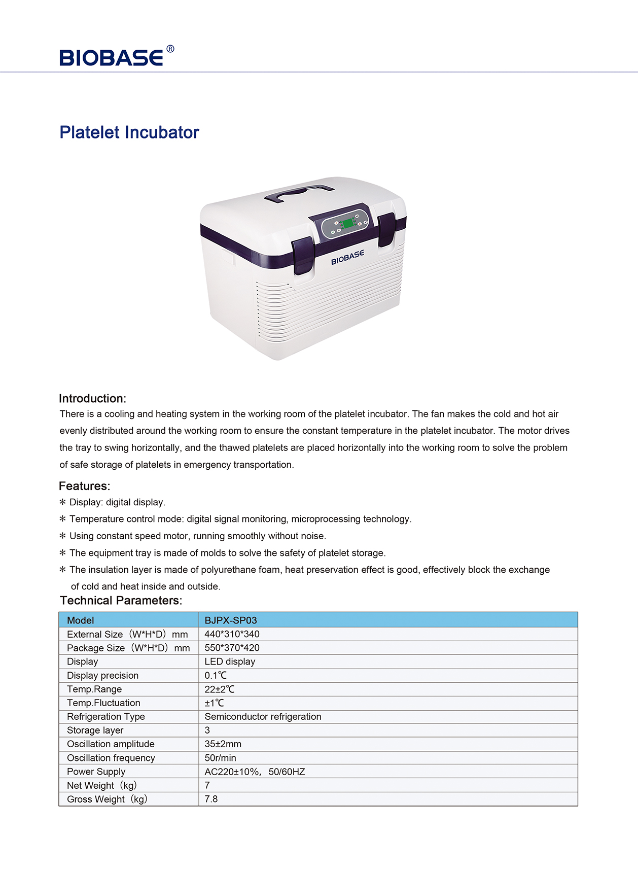 Incubateur de plaquettes BJPX-SP03