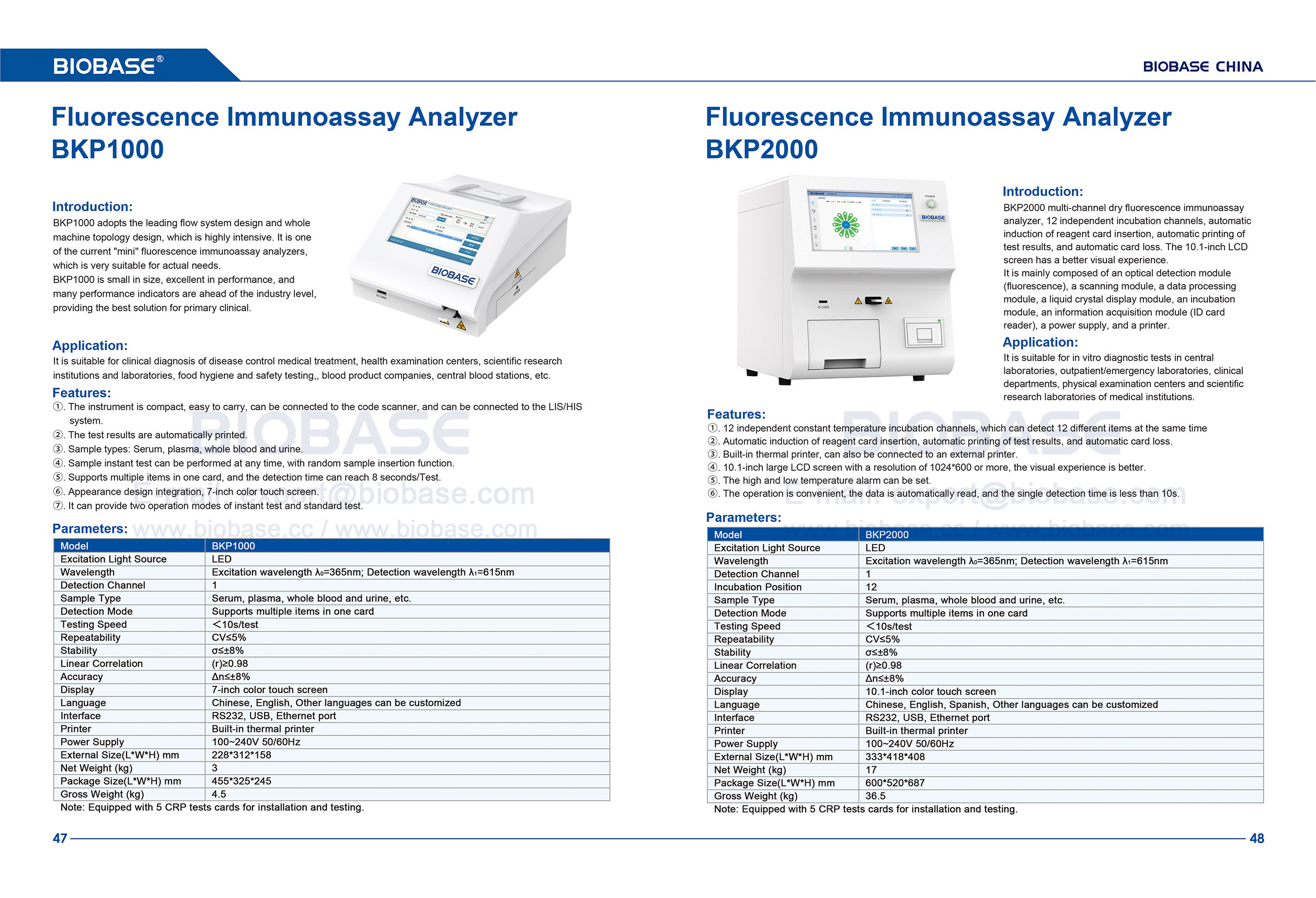 47-48 Analyseur d'immunoessai par fluorescence BKP1000 et BKP2000