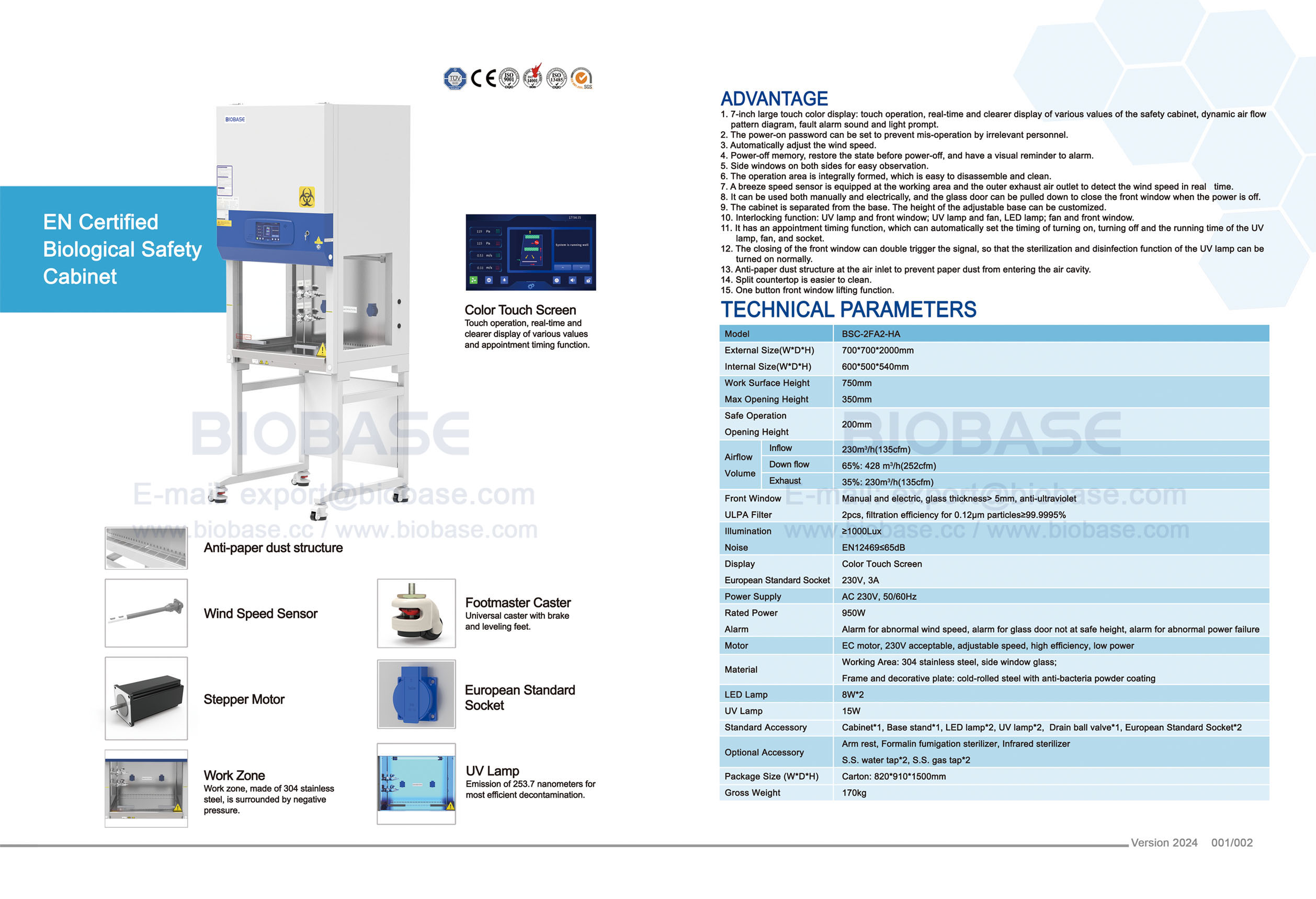 01-02 Armoire de sécurité biologique certifiée EN BSC-2FA2-HA