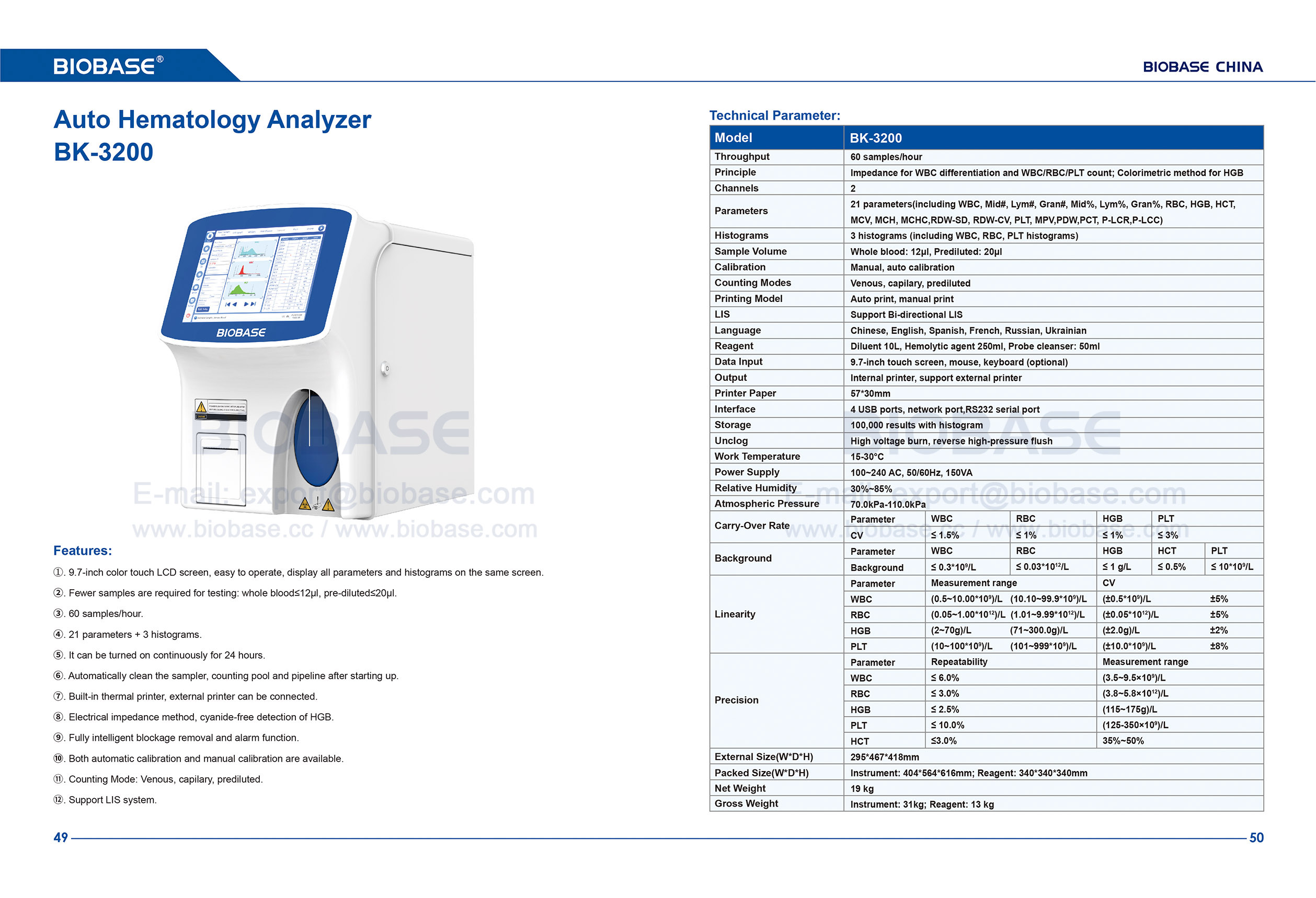 49-50 Analyseur d'hématologie automatique BK-3200