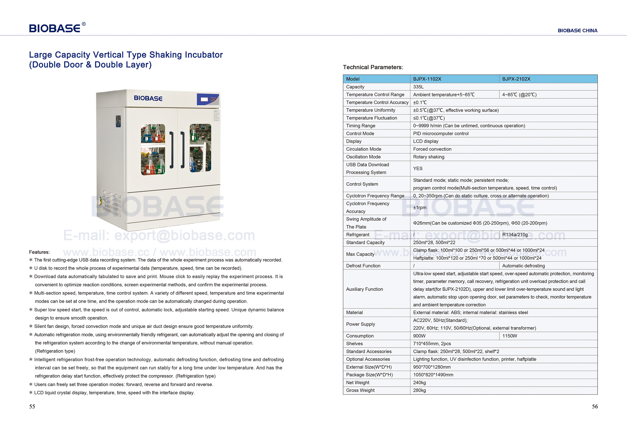 55-56 Incubateur de type vertical de type de grande capacité (porte double et double couche)