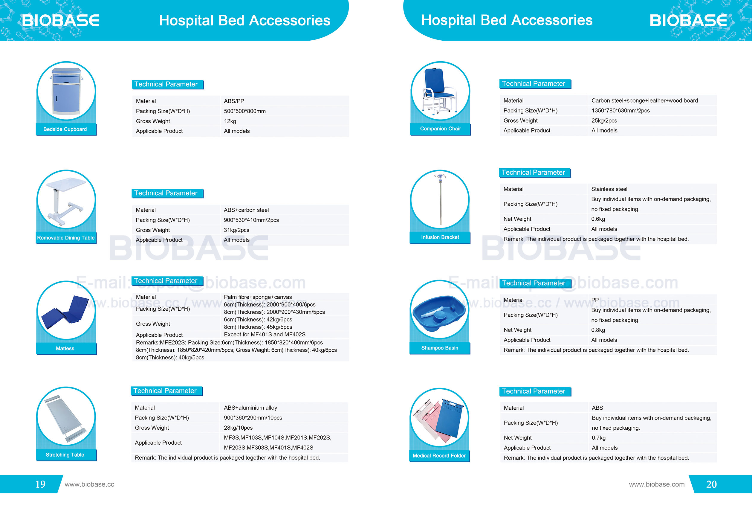 19-20 accessoires de lit d'hôpital