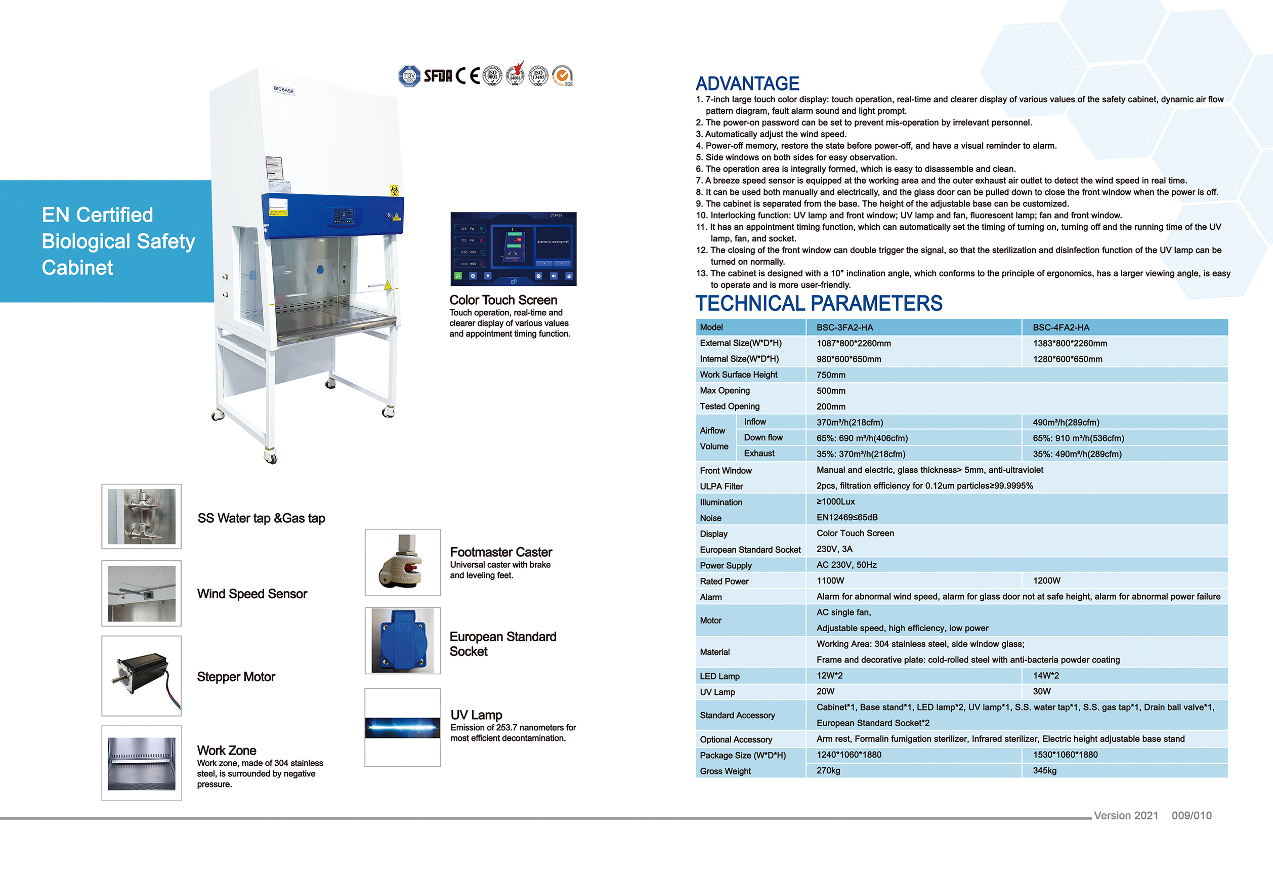 09-10 Armoire de sécurité biologique certifiée EN BSC-3FA2-HA et BSC-4FA2-HA