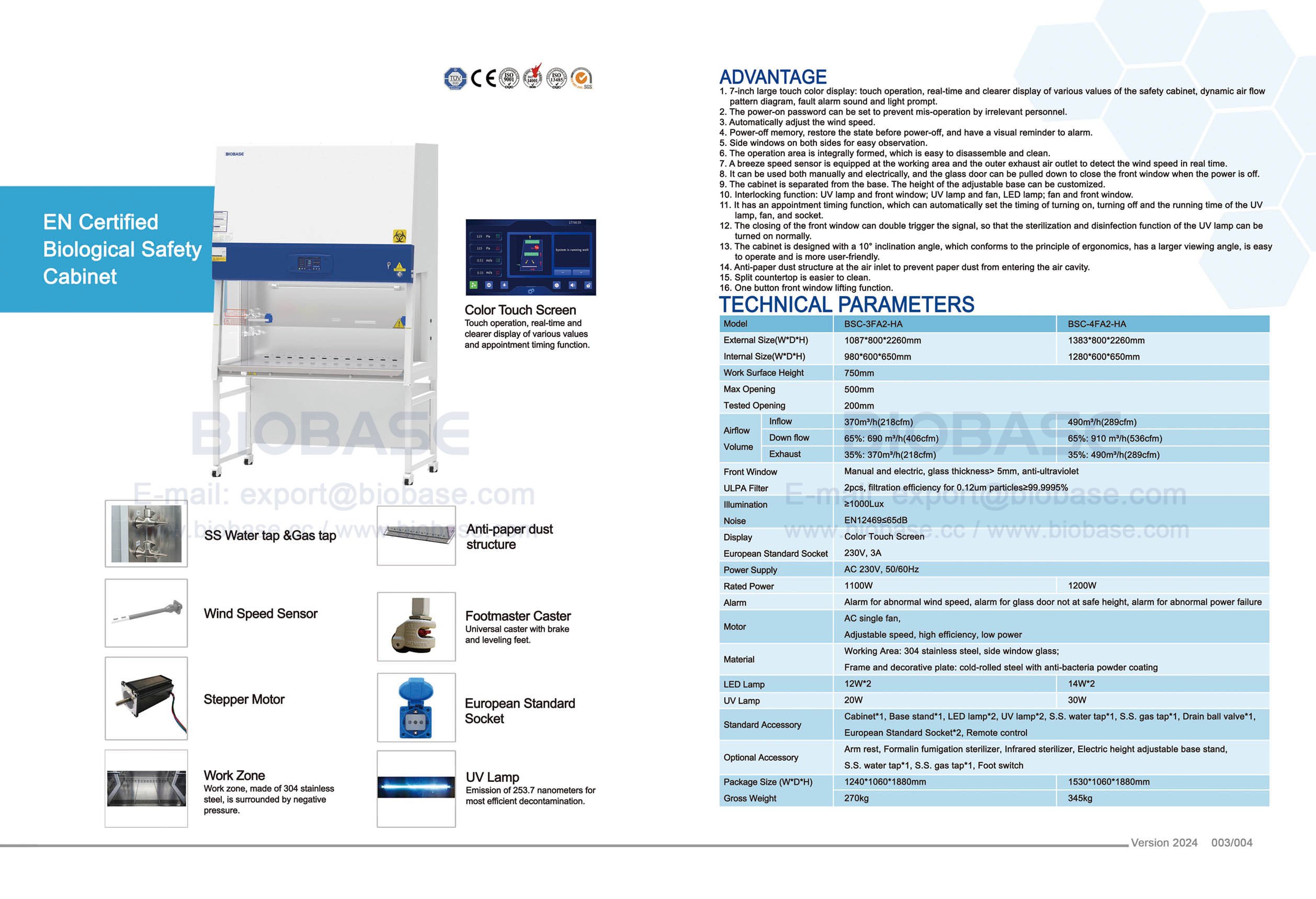 03-04 Armoire de sécurité biologique certifiée EN BSC-3FA2-HA et BSC-4FA2-HA