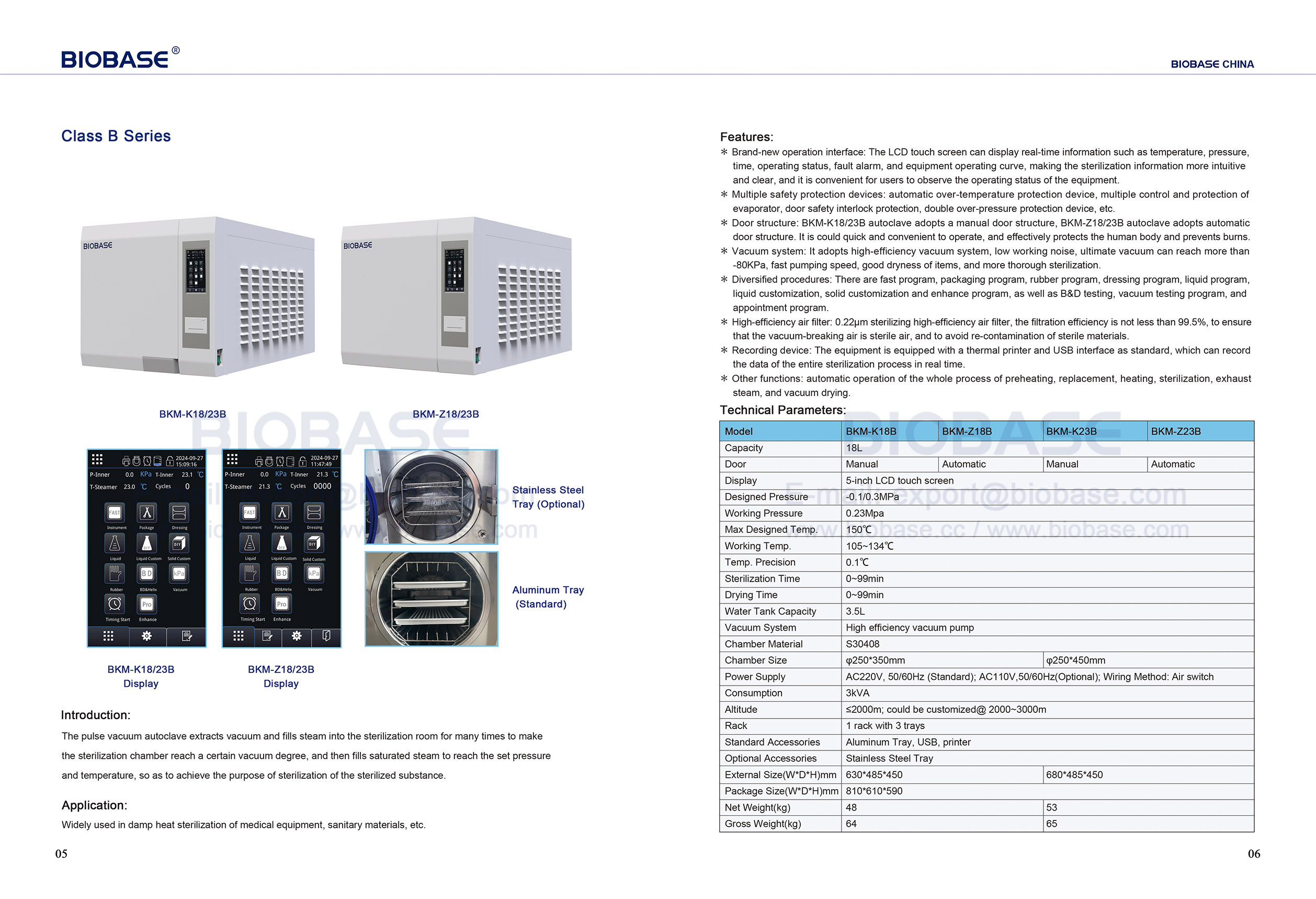 5-6 Autoclave de table classe B série BKM-K18B Z18B & K23B Z23B