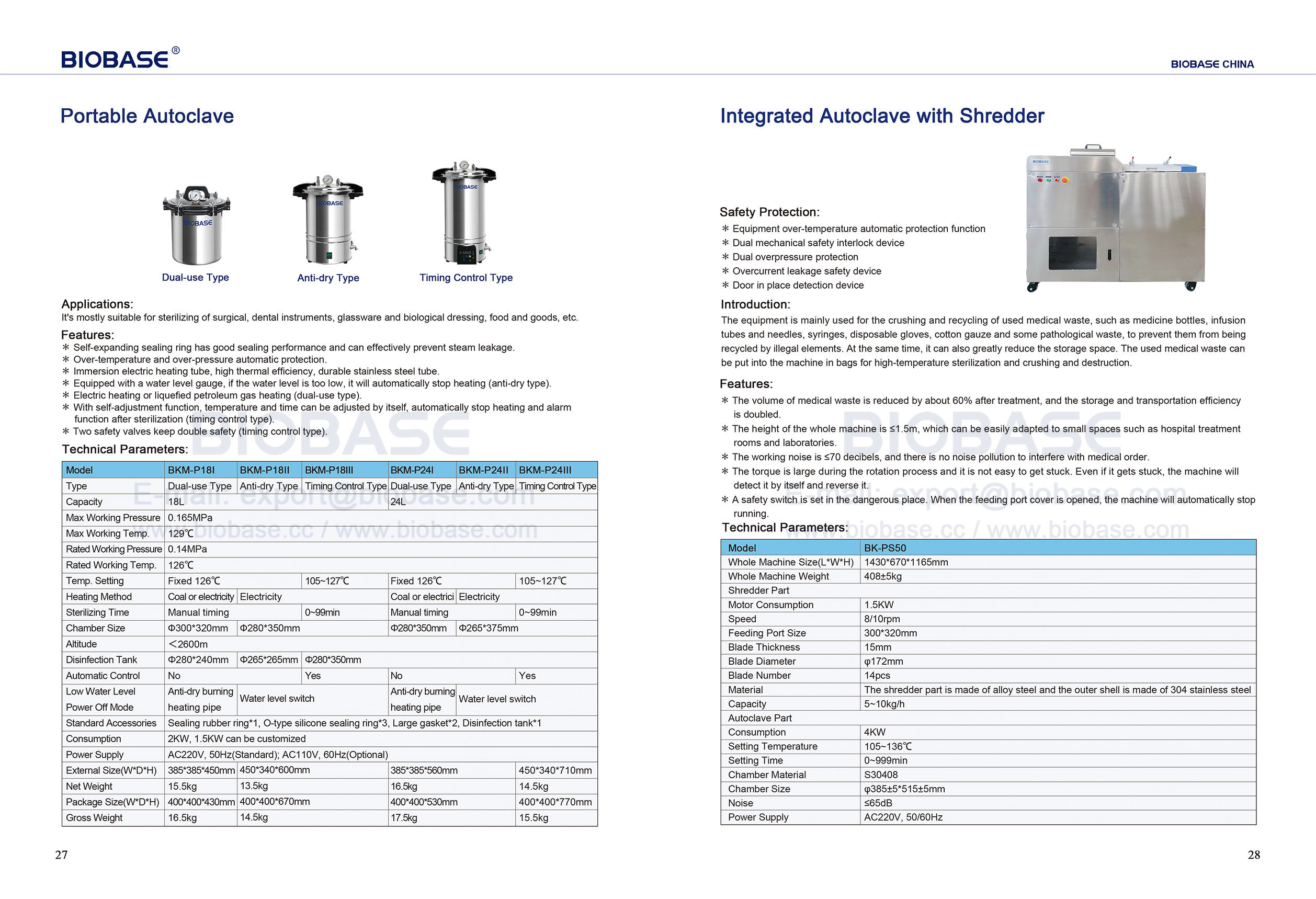 27-28 Autoclave portable et autoclave intégré avec Shredder