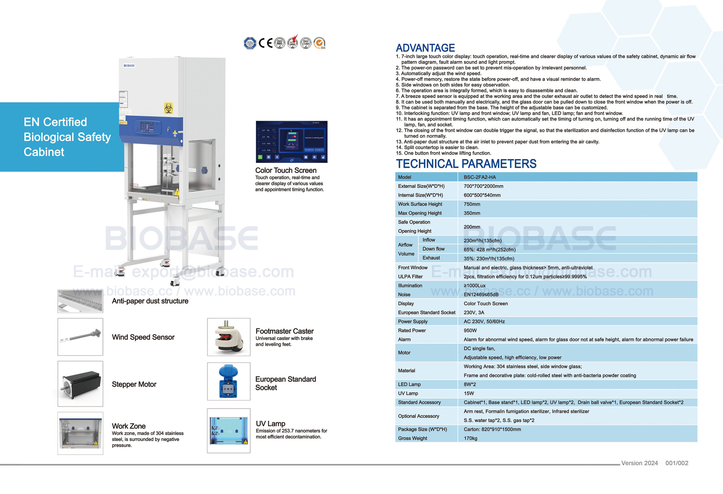 01-02 Armoire de sécurité biologique certifiée EN BSC-2FA2-HA