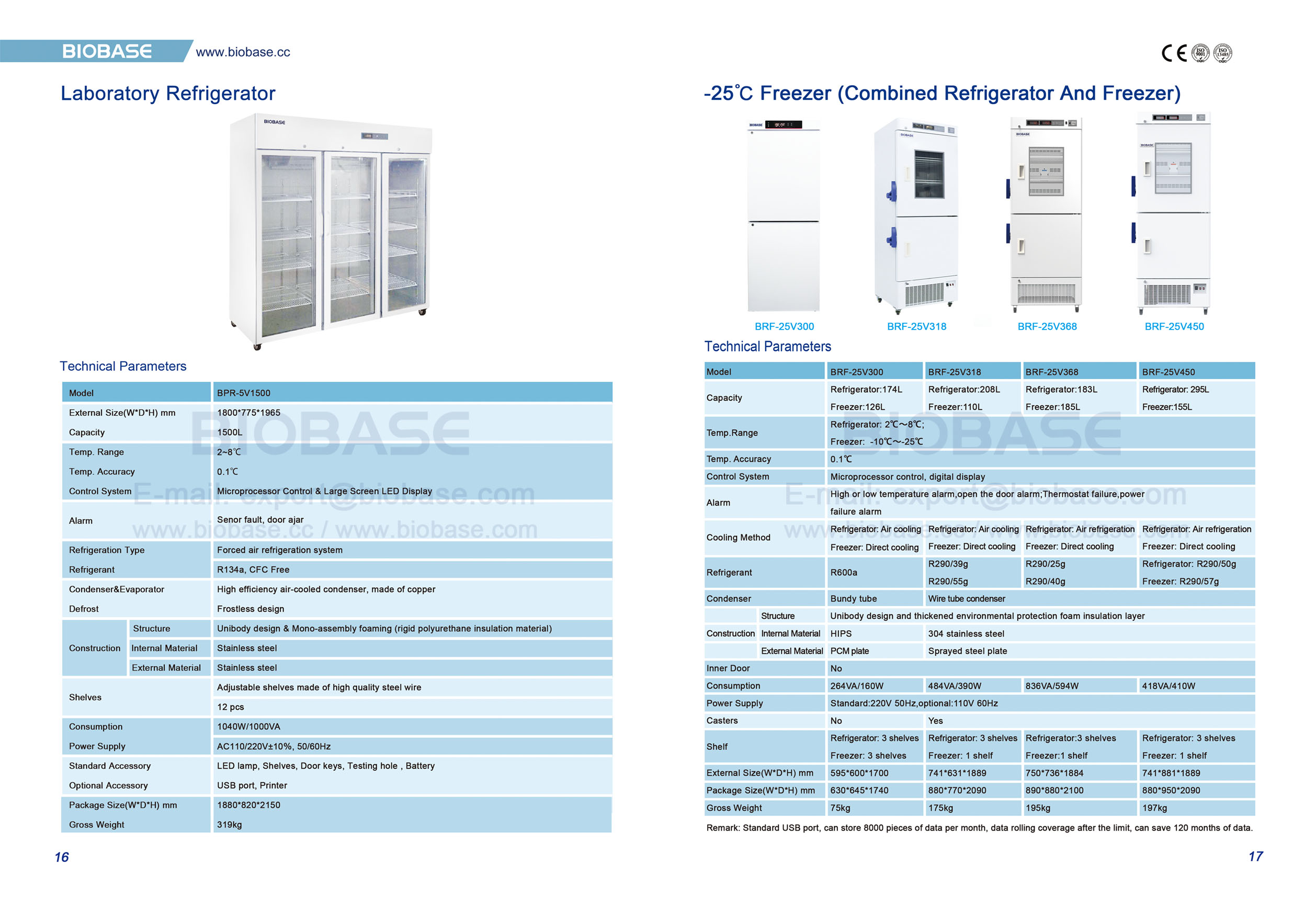 Réfrigérateur de laboratoire 16-17 et congélateur -25 ℃ (réfrigérateur et congélateur combinés)