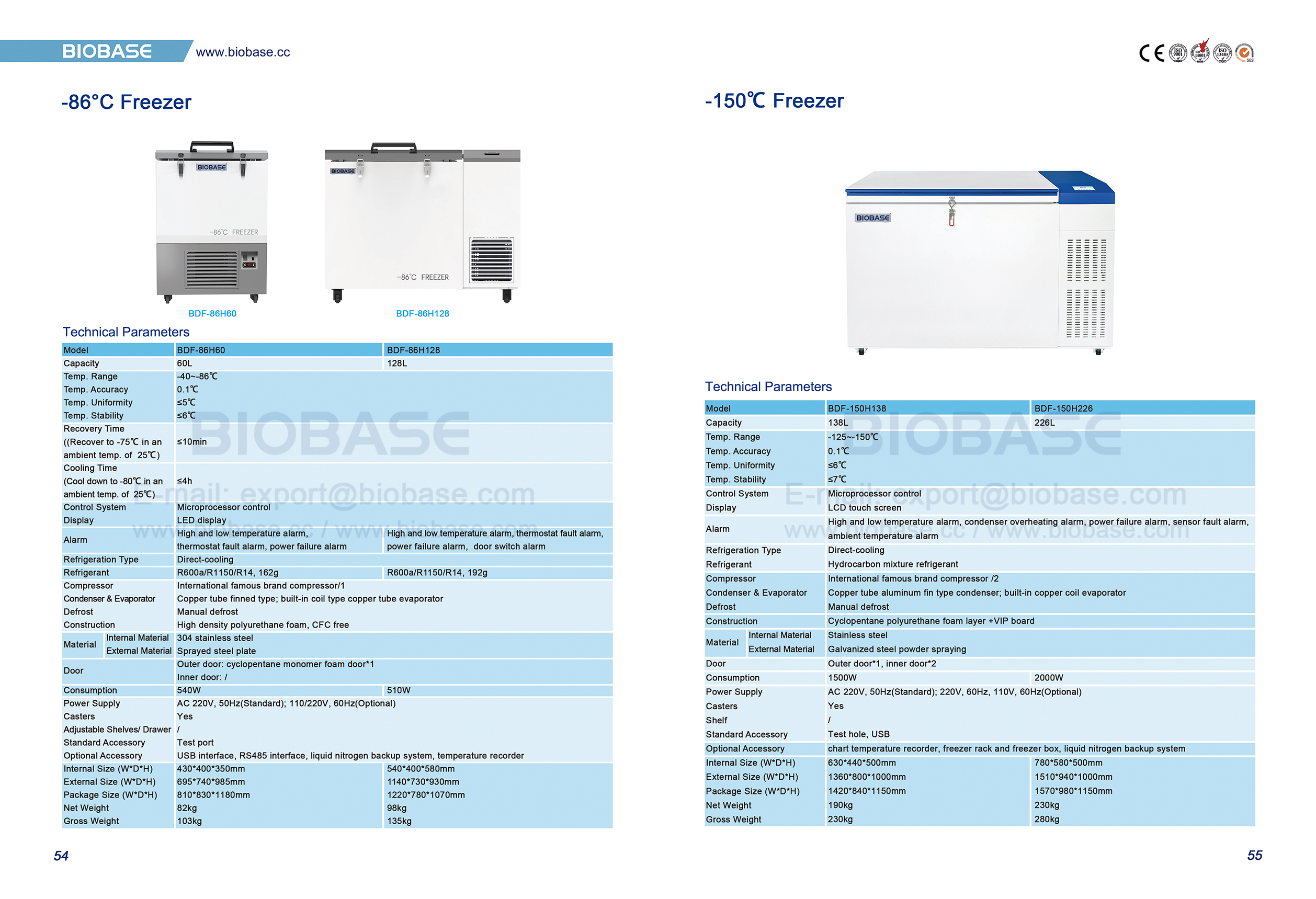 54-55 -86 ℃ Freiner & -150 ℃ Freezer