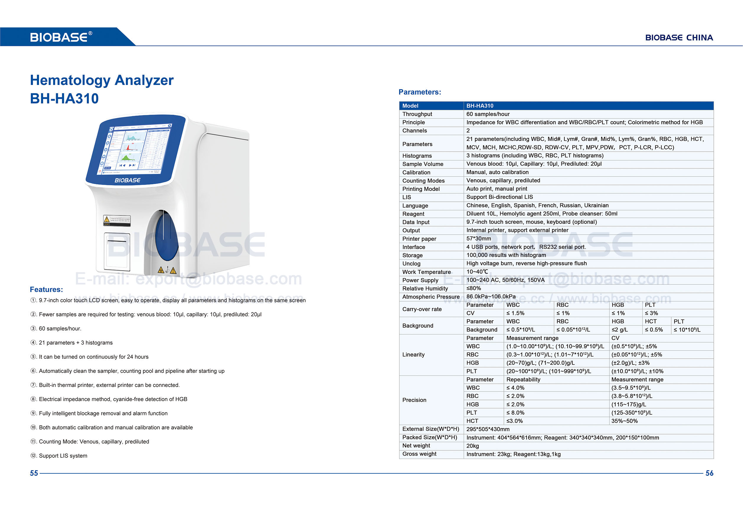 55-56 Analyseur d'hématologie BH-HA310