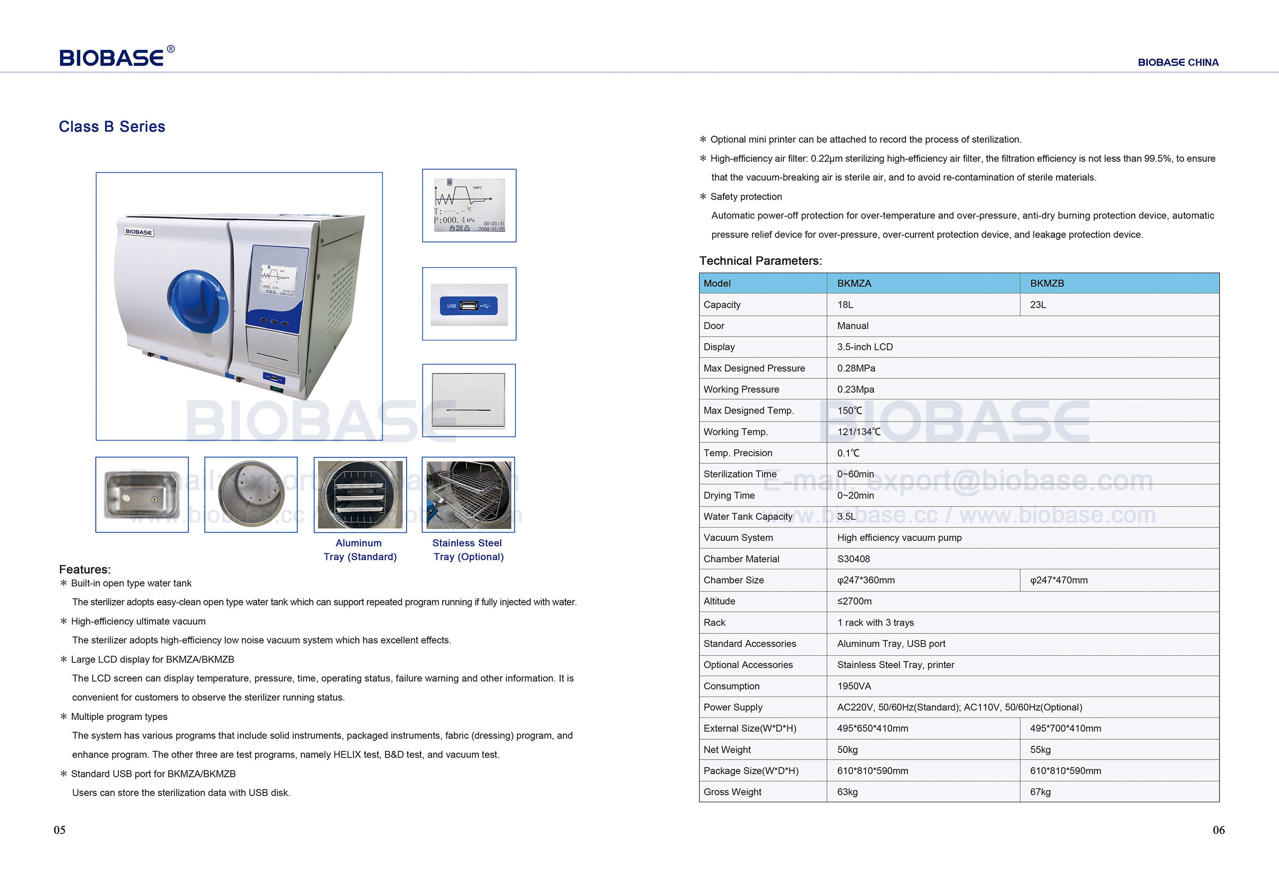Série de classe B de la classe Autoclave 5-6 Table